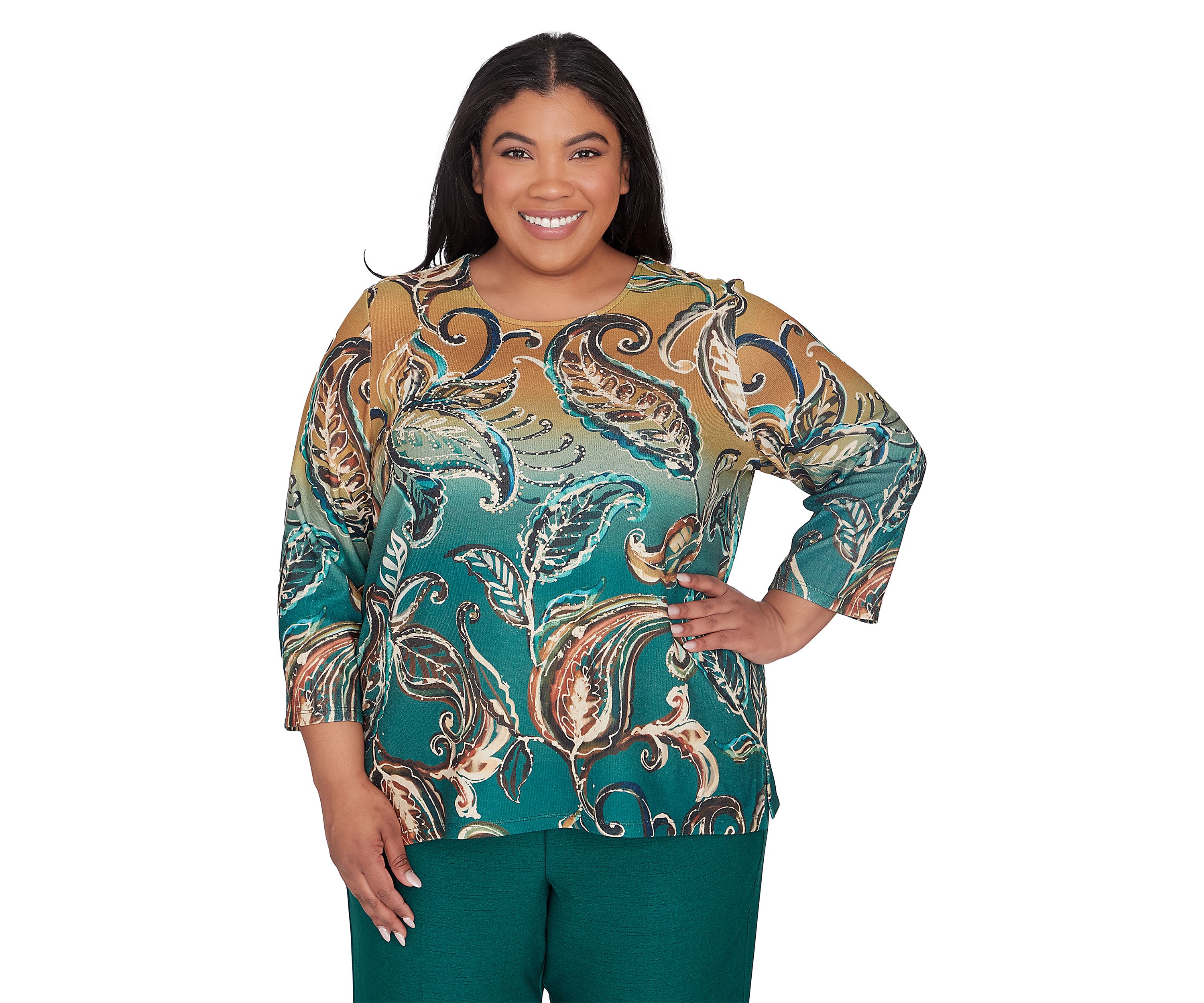 Plus Size Emerald Isle Paisley Printed Ombré Top