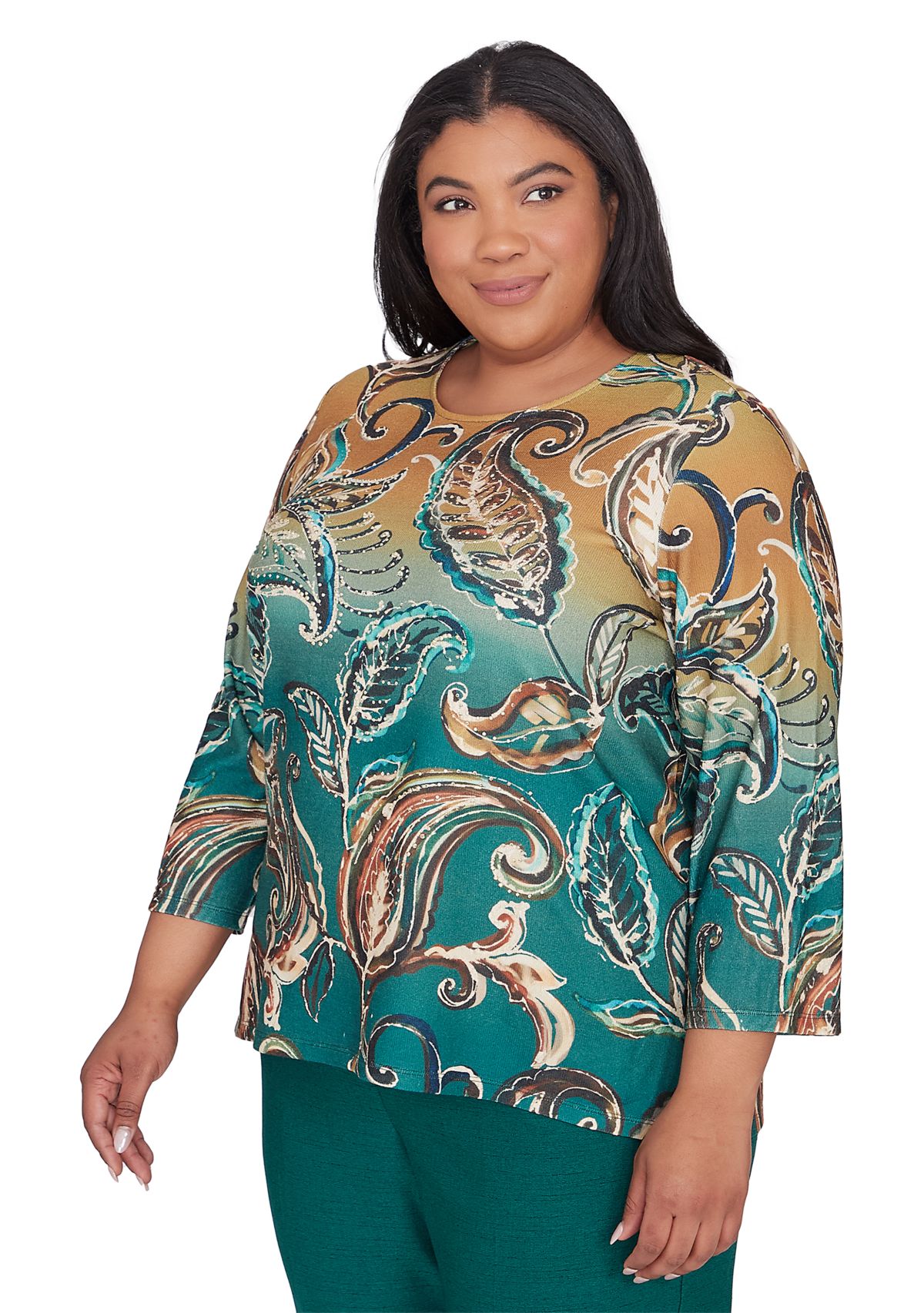 Plus Size Emerald Isle Paisley Printed Ombré Top