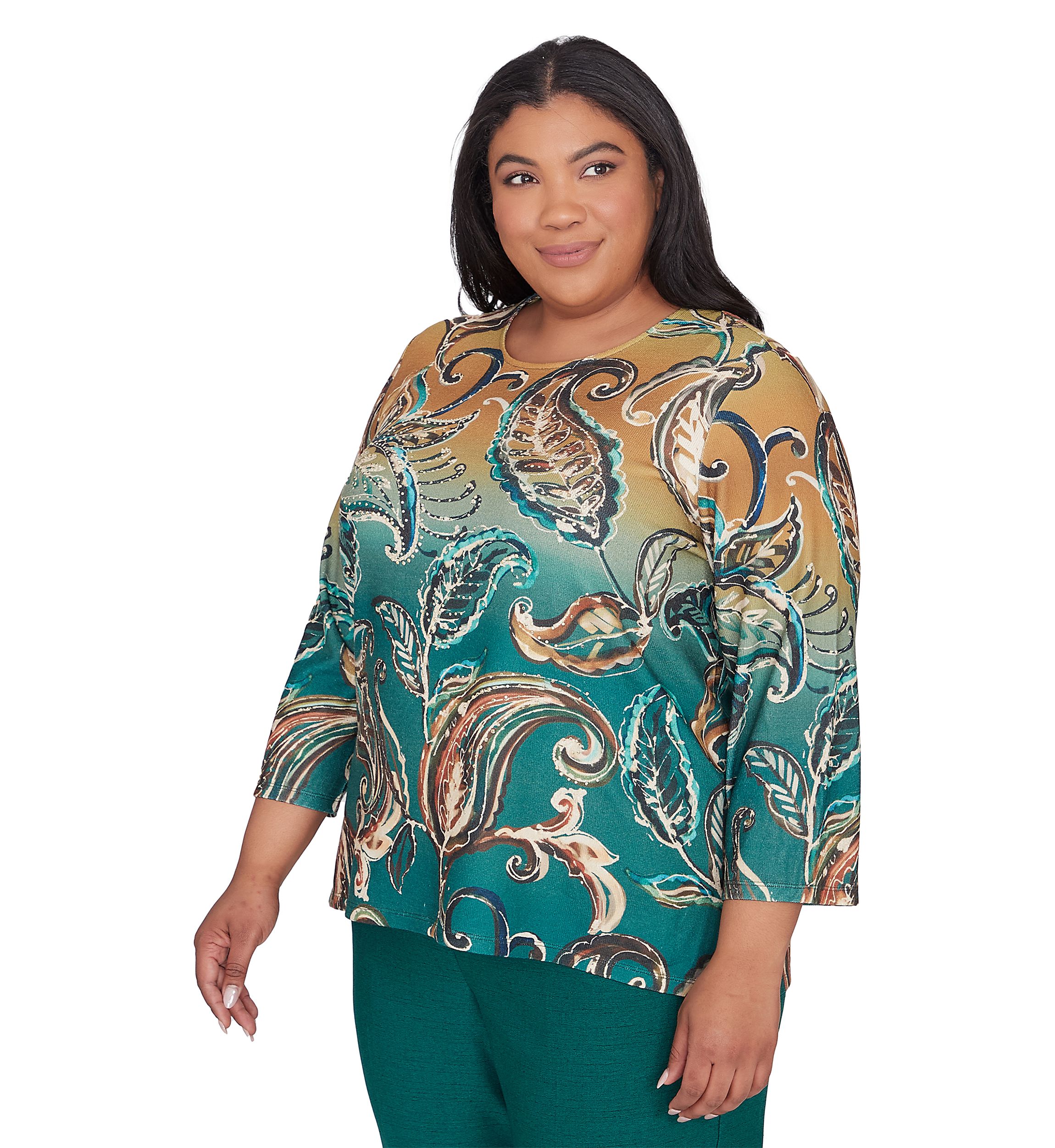 Plus Size Emerald Isle Paisley Printed Ombré Top