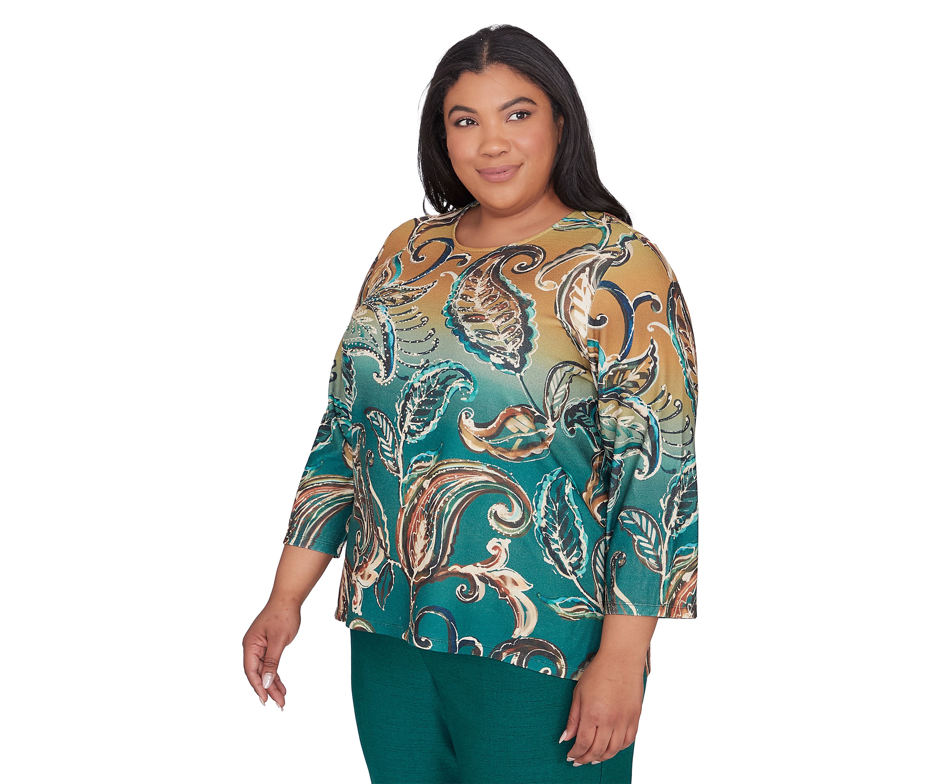 Plus Size Emerald Isle Paisley Printed Ombré Top