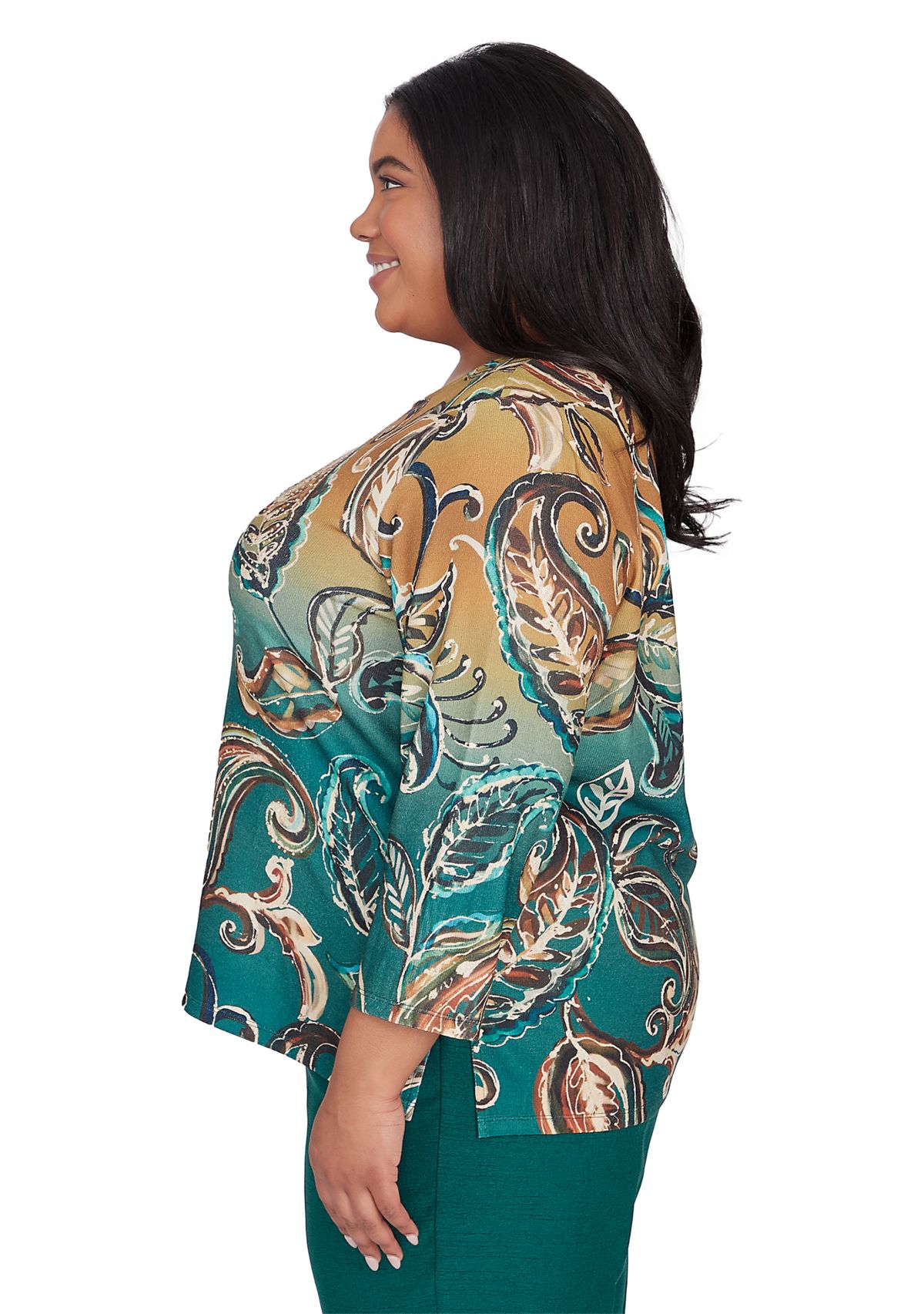 Plus Size Emerald Isle Paisley Printed Ombré Top