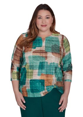 Alfred Dunner Women's Plus Size Emerald Isle Colorblock Texture, 3X
