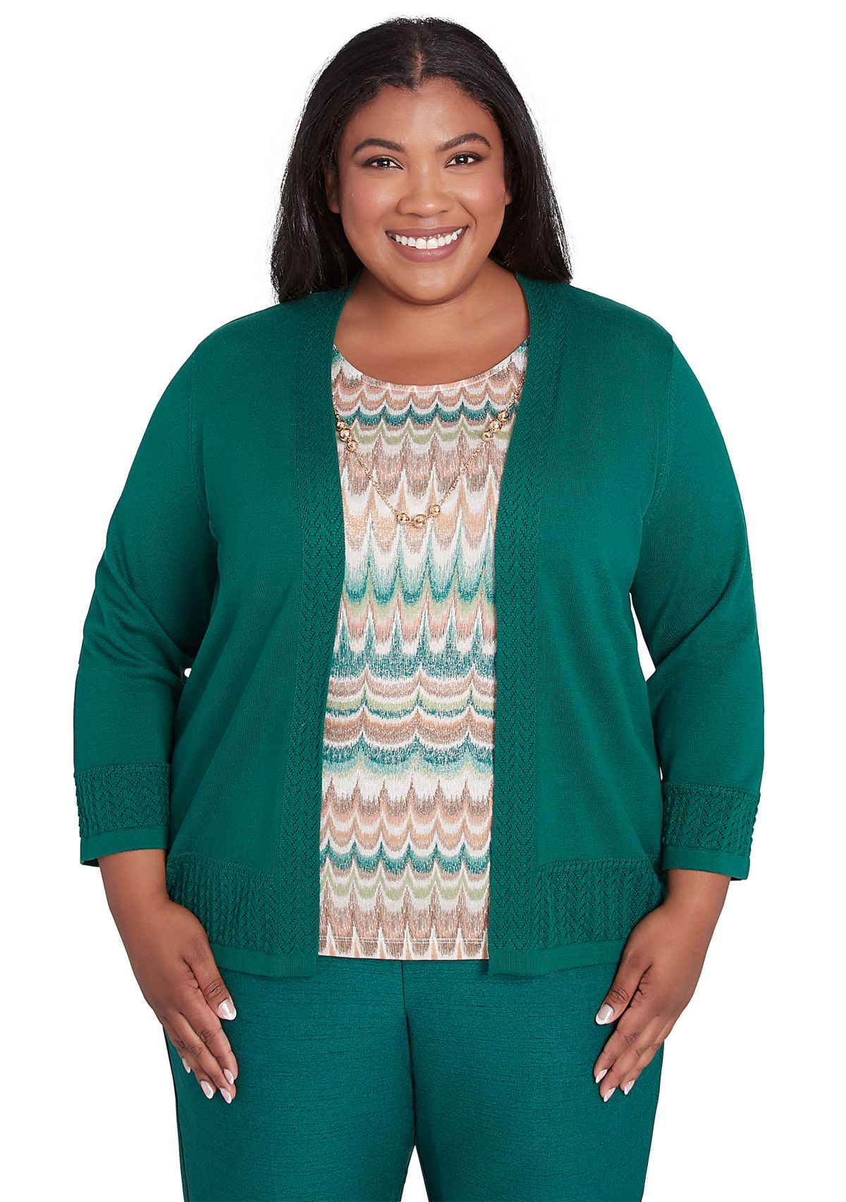 Plus Size Emerald Isle Biadere Texture Inner Two in One Sweater
