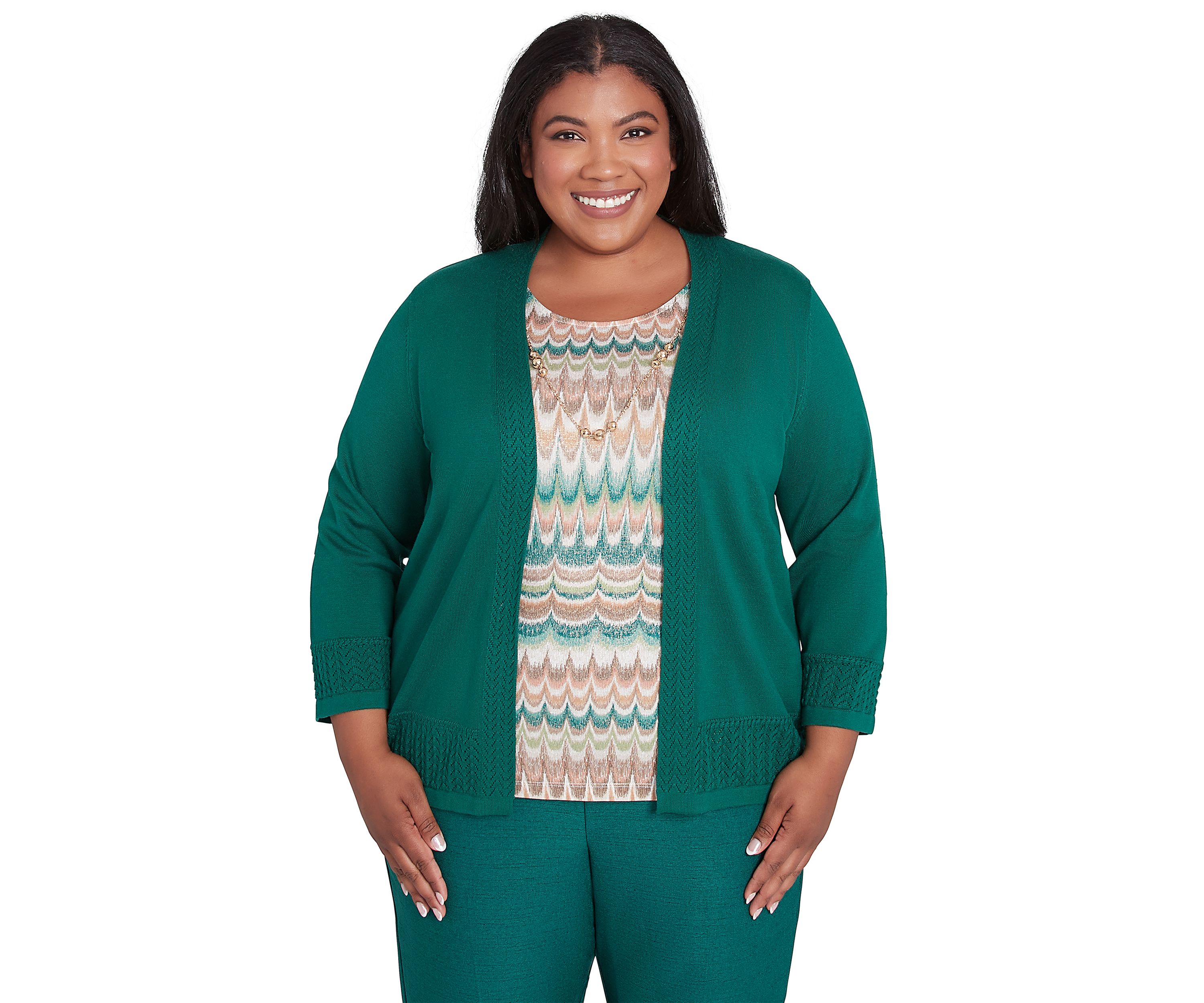 Plus Size Emerald Isle Biadere Texture Inner Two in One Sweater