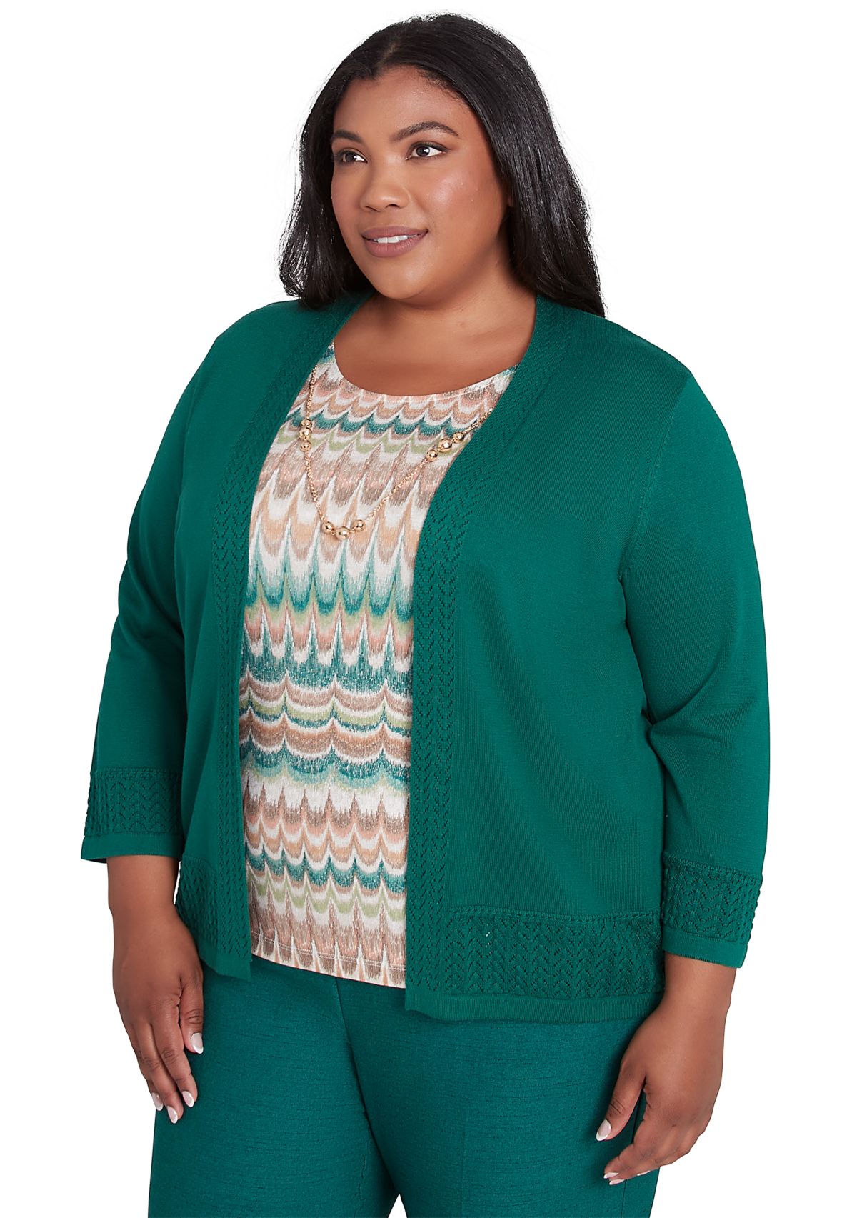 Plus Size Emerald Isle Biadere Texture Inner Two in One Sweater