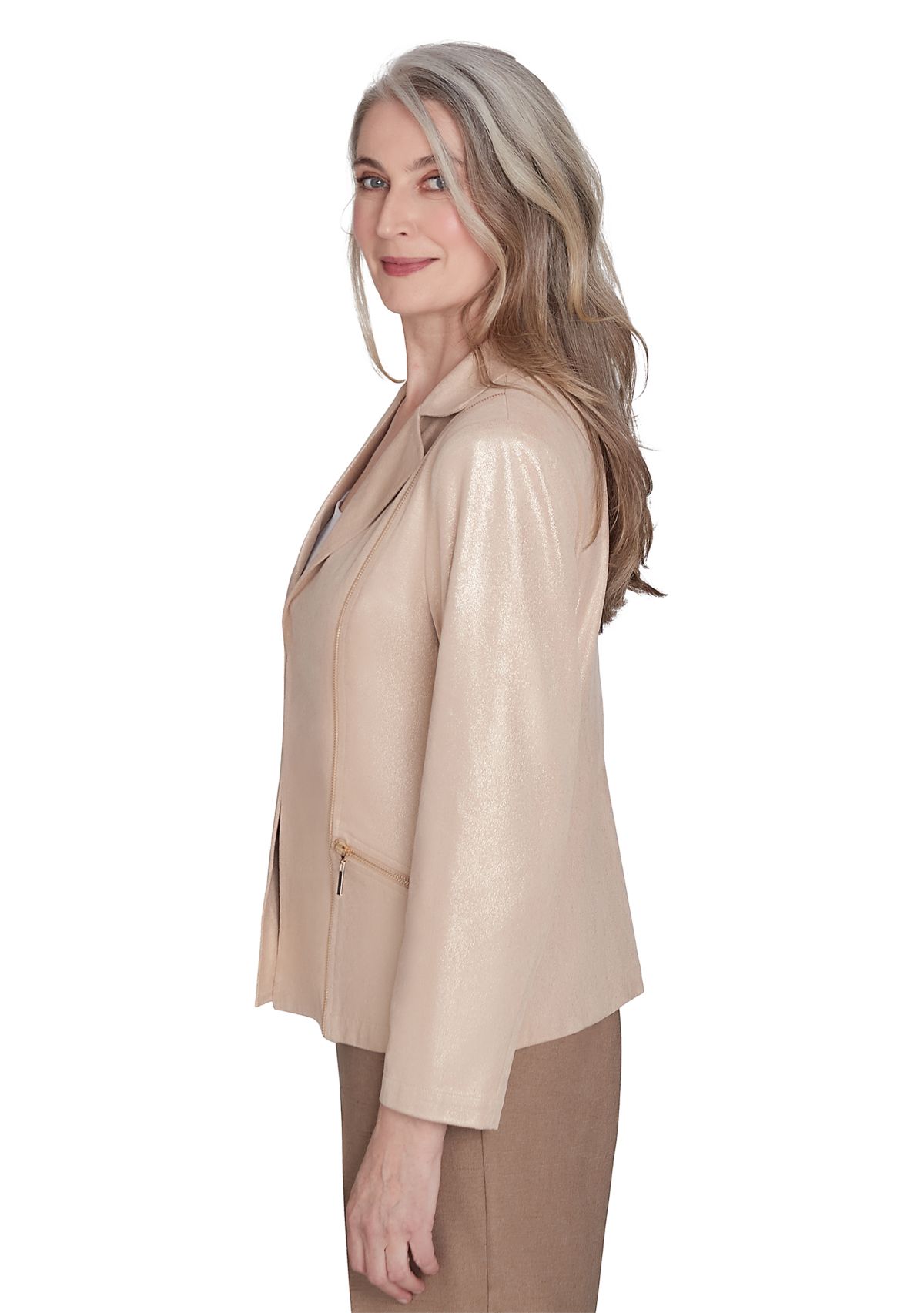 Petite Shimmer Faux Leather Jacket