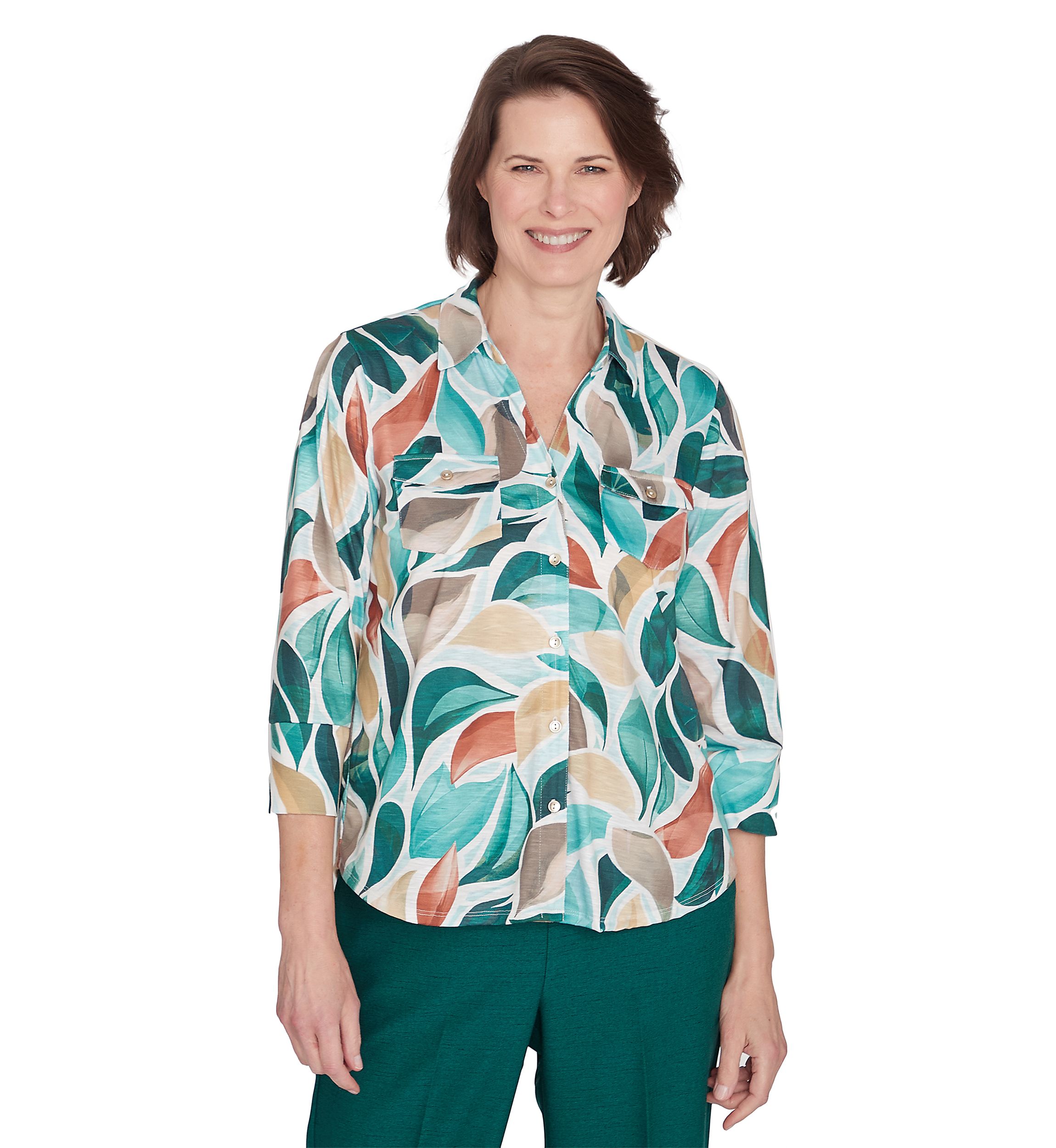 Petite Abstract Leaf Printed Top