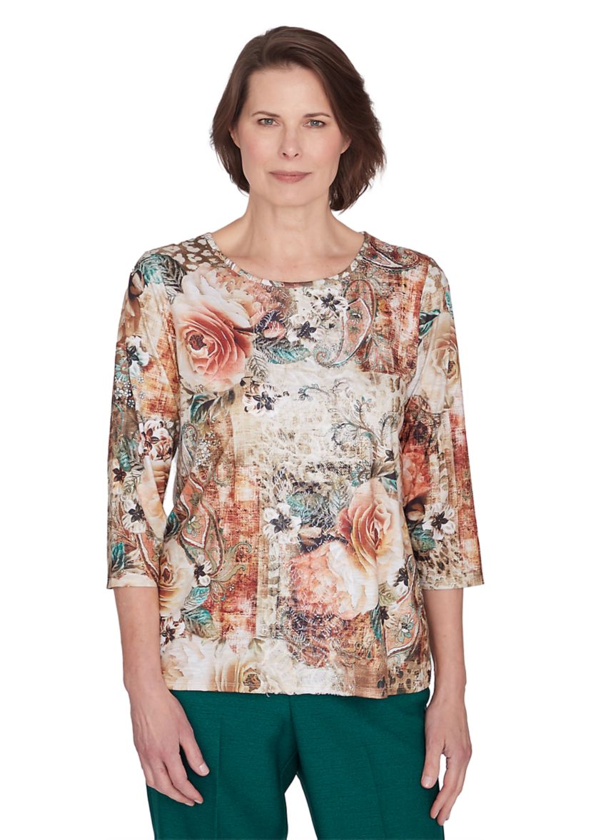 Petite Animal Floral Center Lace Top