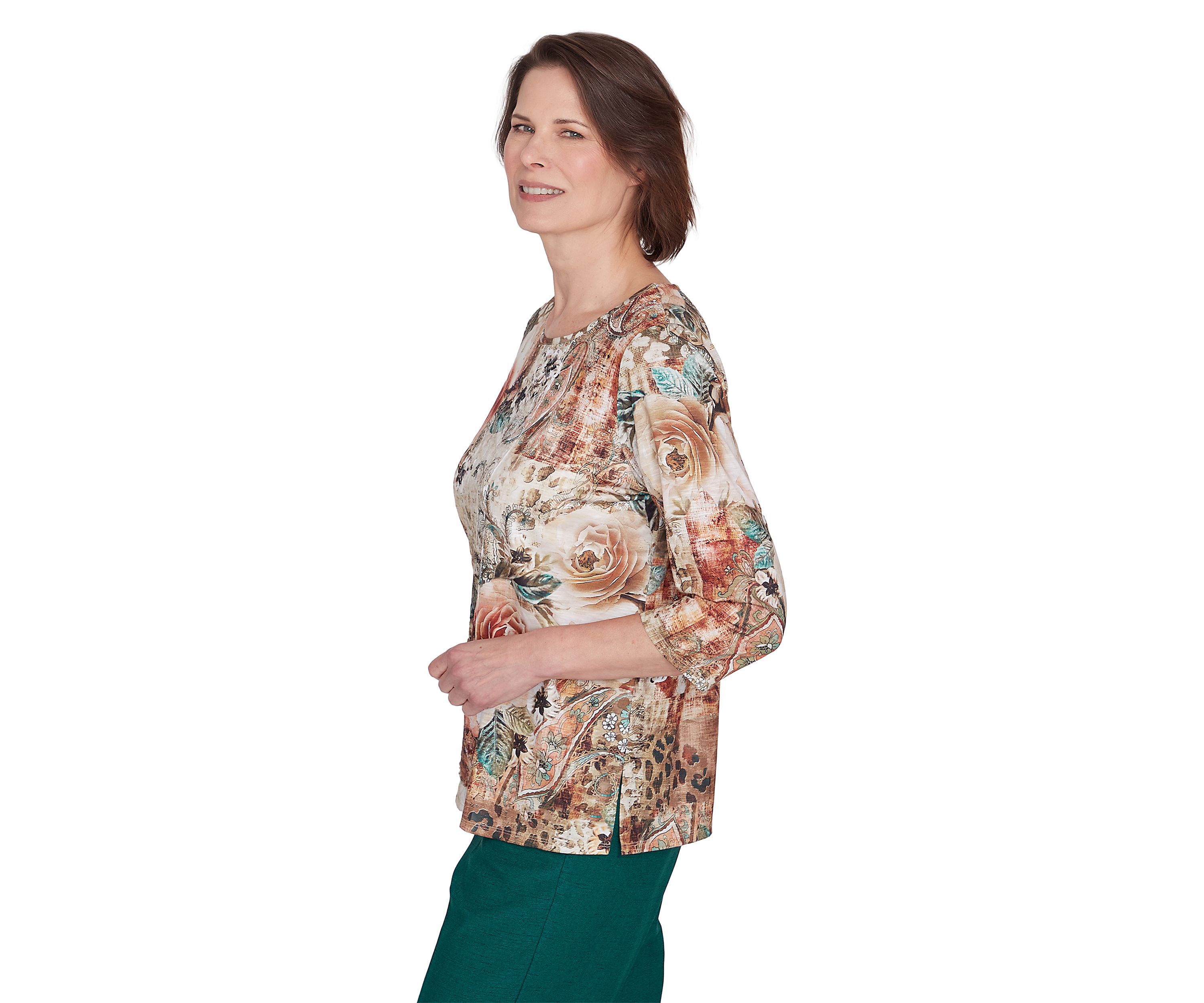 Petite Animal Floral Center Lace Top