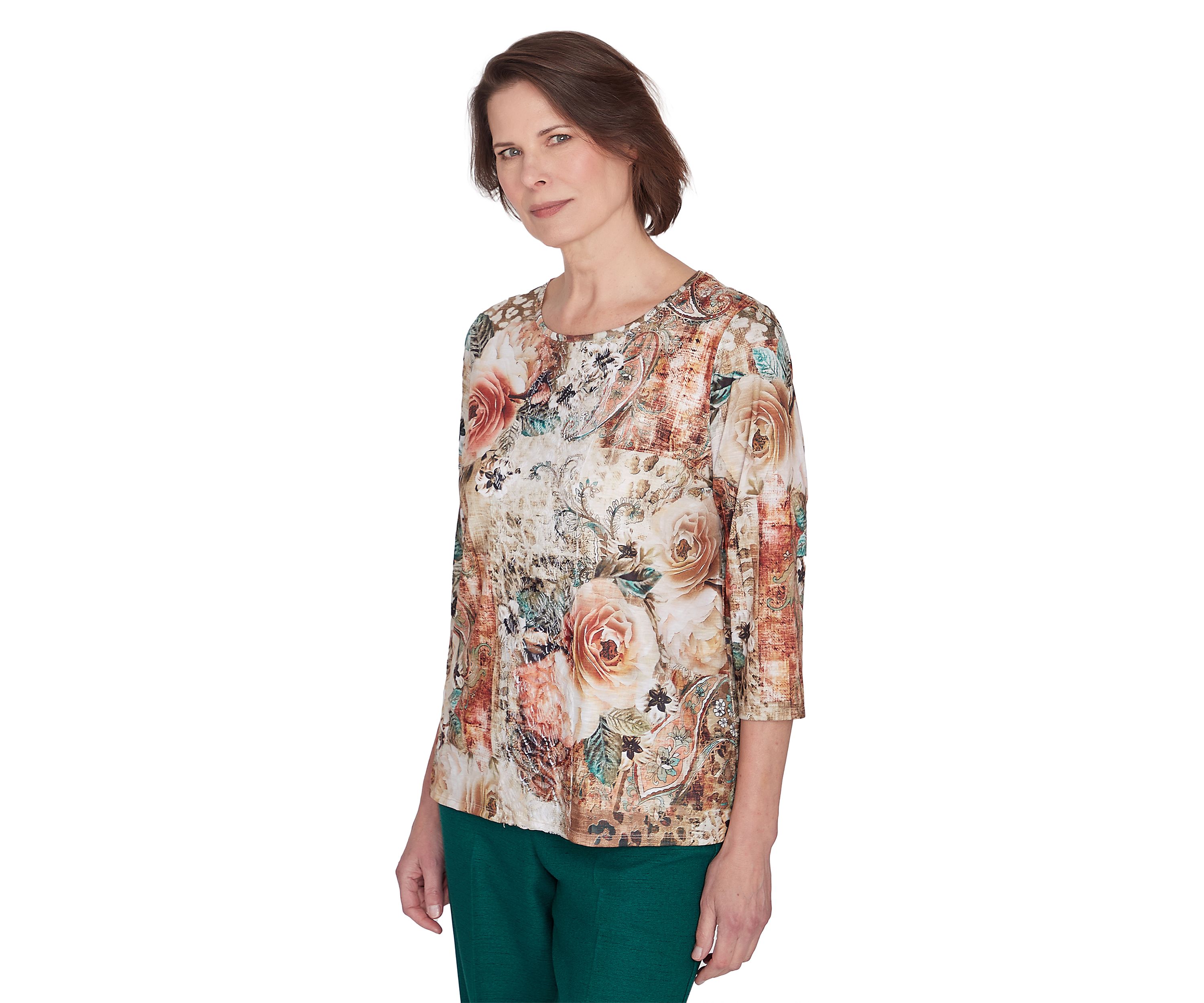 Petite Animal Floral Center Lace Top