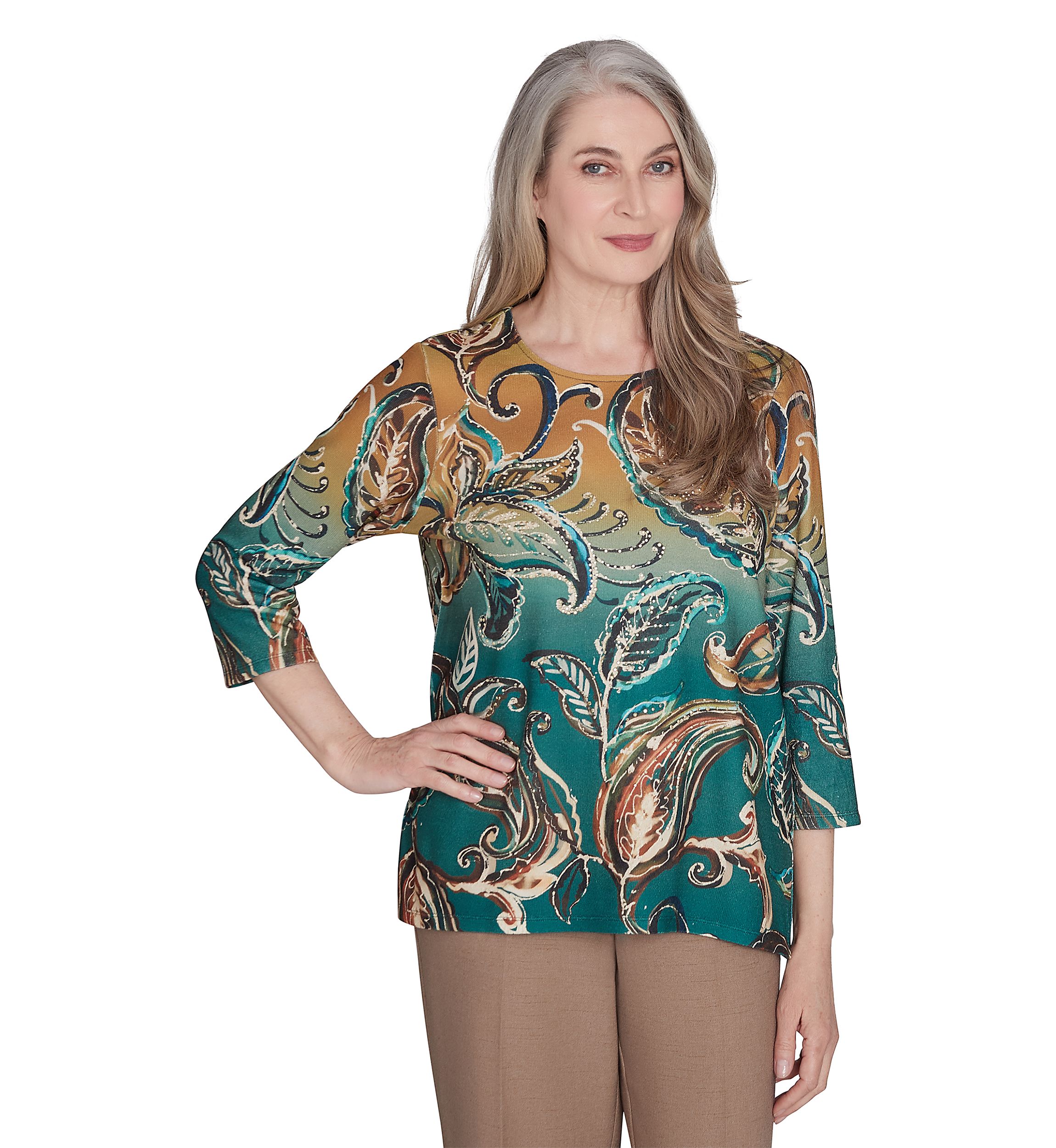 Petite Paisley Ombré Printed Knit Top