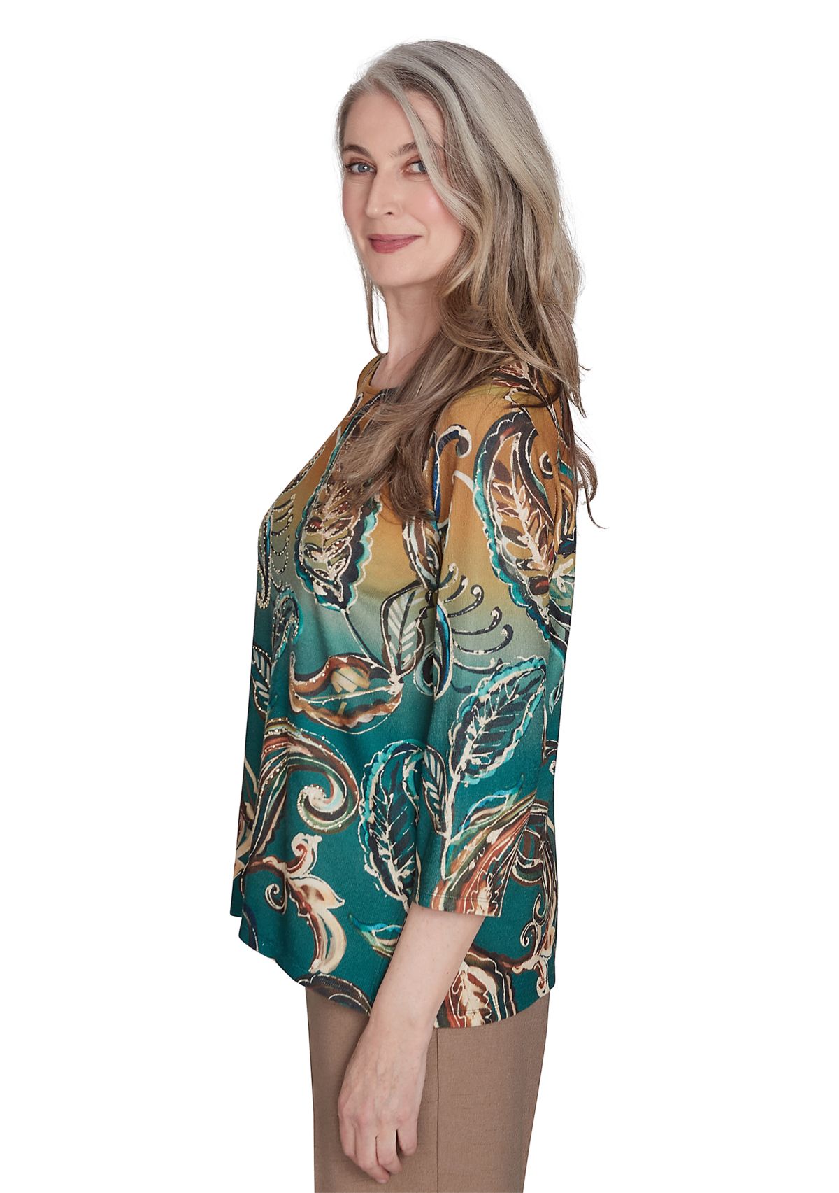 Petite Paisley Ombré Printed Knit Top