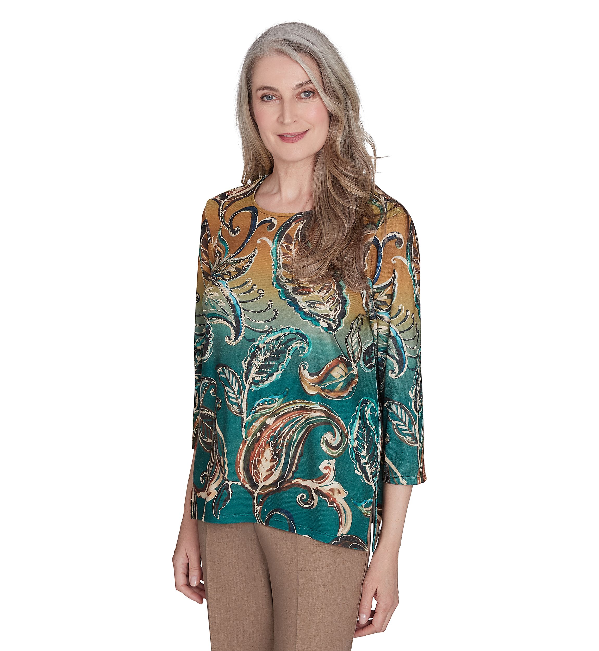 Petite Paisley Ombré Printed Knit Top