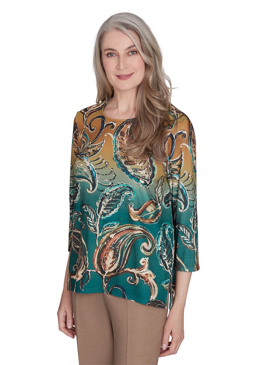 Petite Paisley Ombré Printed Knit Top