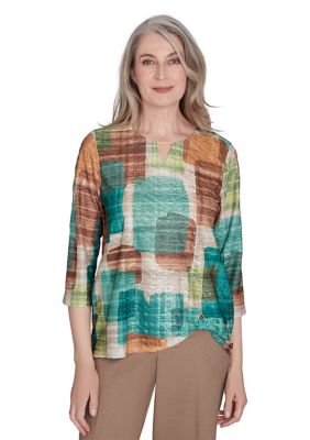 Alfred Dunner Women's Petite Colorblocked Texture Printed Knit Top