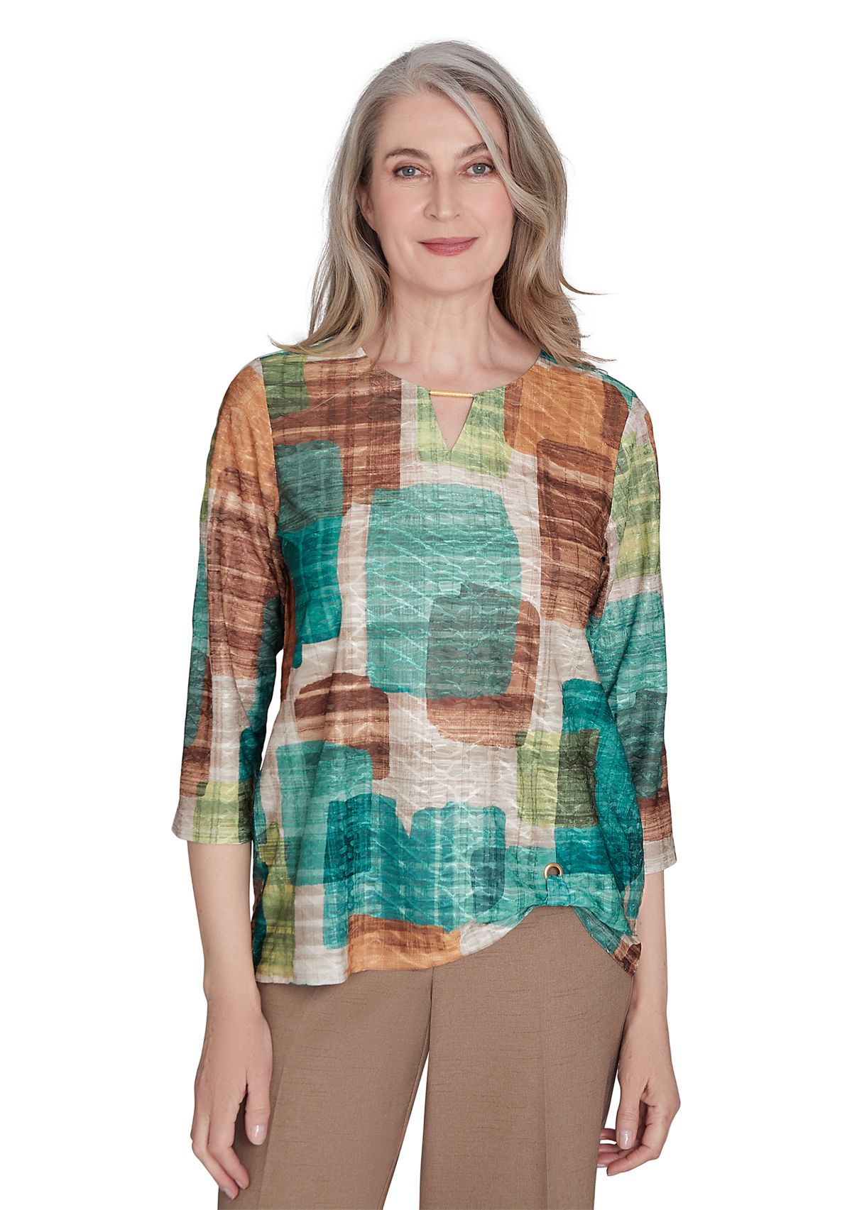 Petite Colorblocked Texture Printed Knit Top