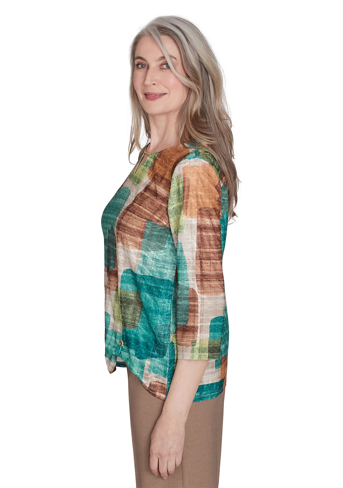 Petite Colorblocked Texture Printed Knit Top