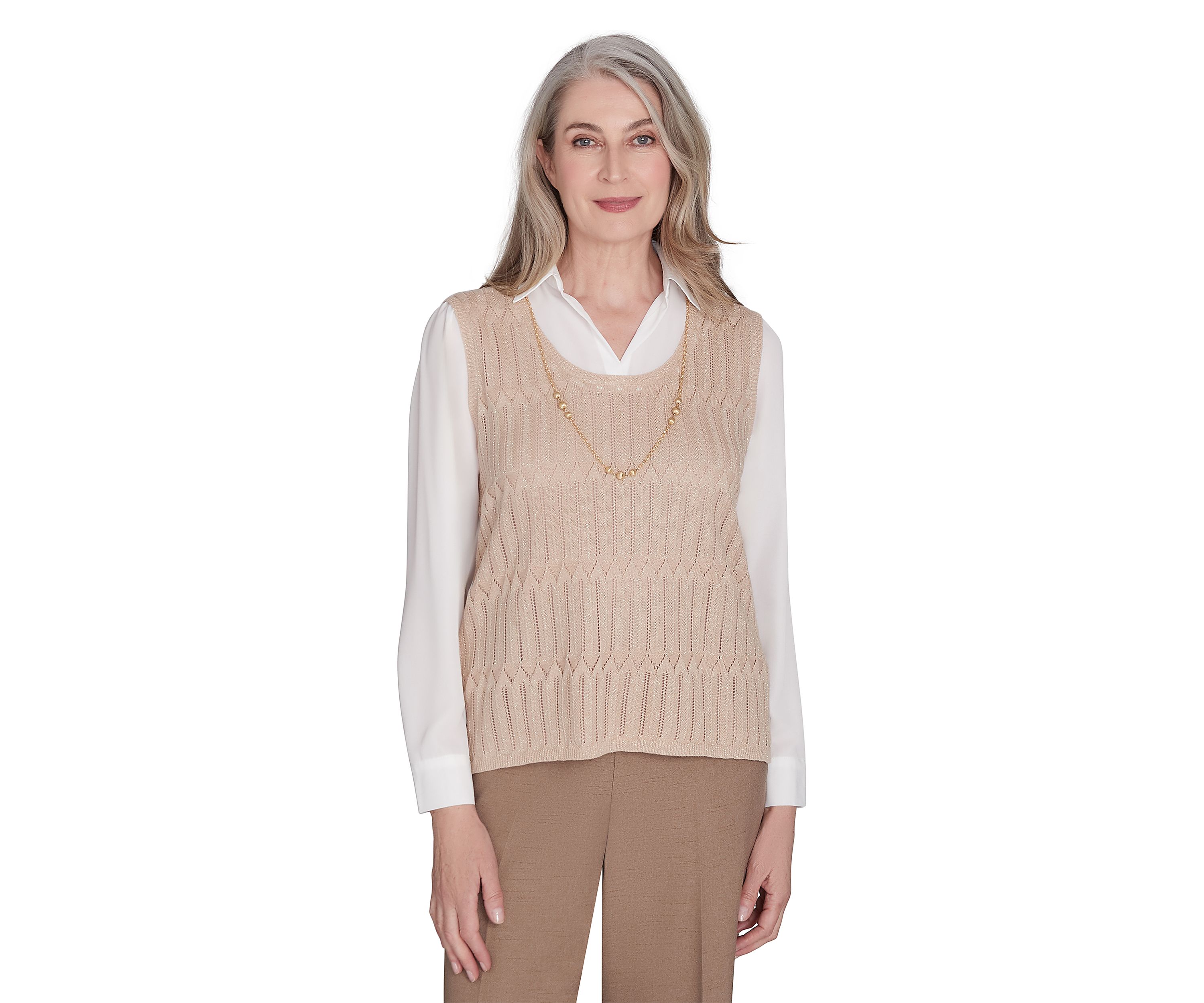 Petite Pointelle Texture Woven 2Fer Sweater