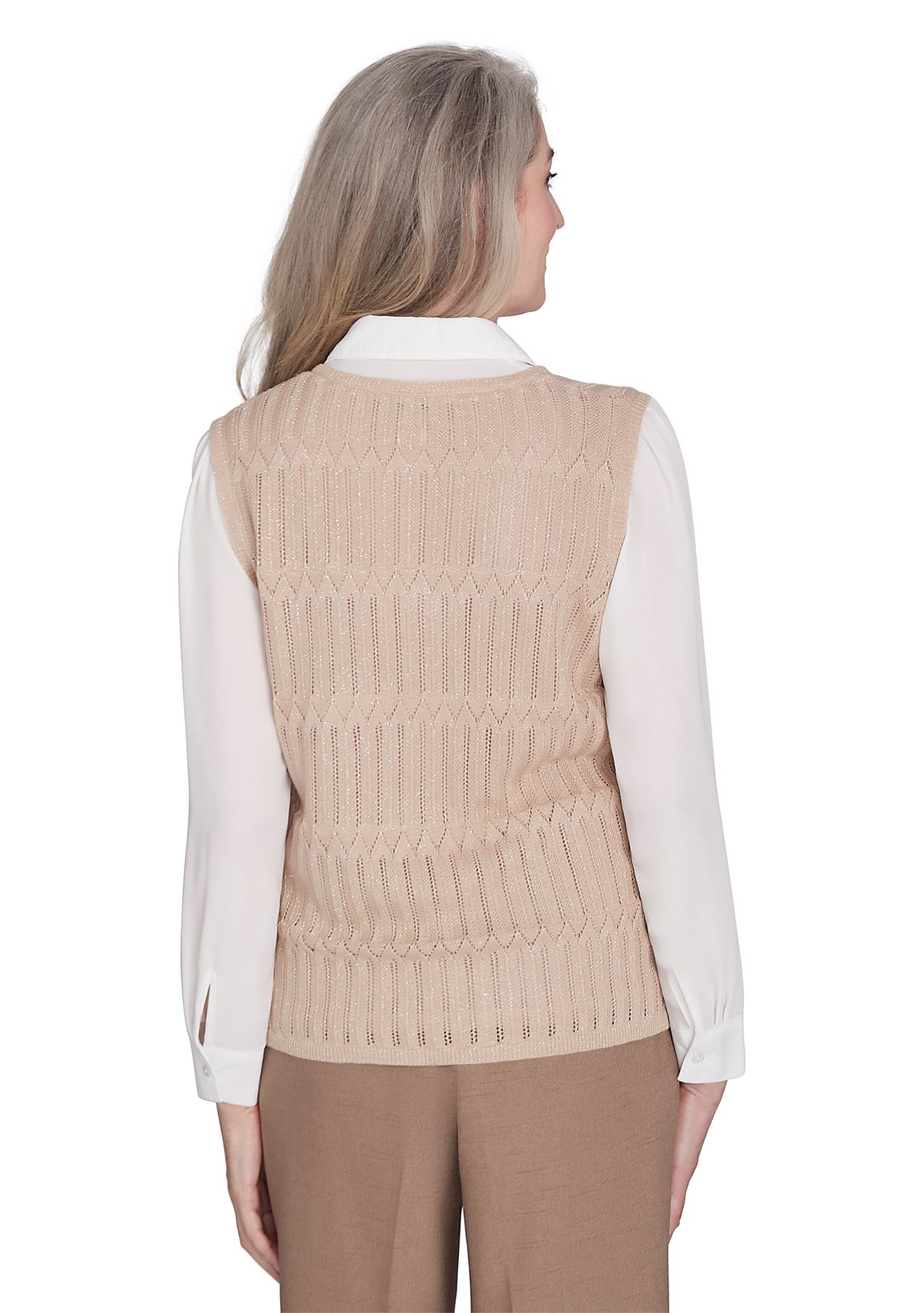 Petite Pointelle Texture Woven 2Fer Sweater