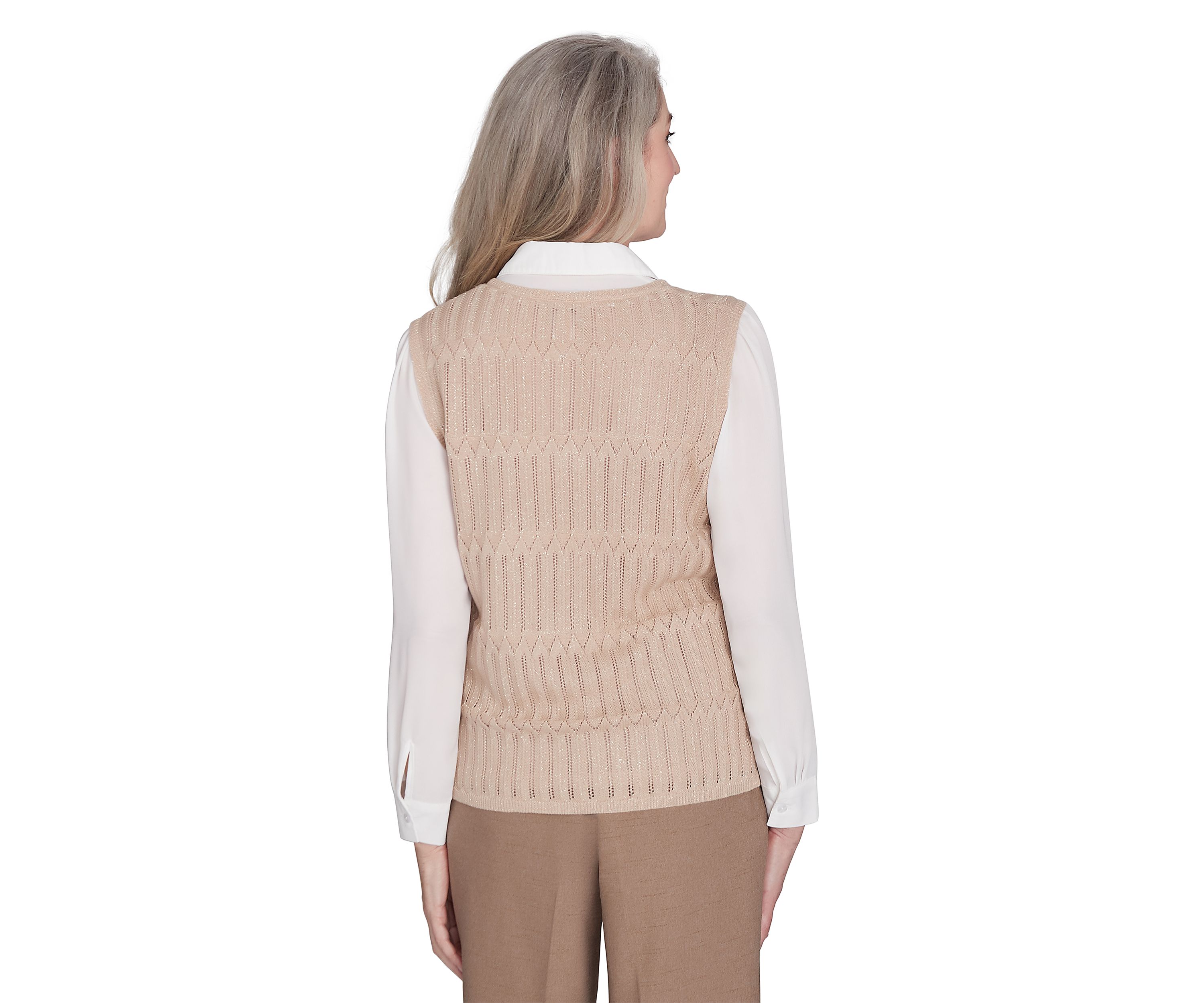 Petite Pointelle Texture Woven 2Fer Sweater