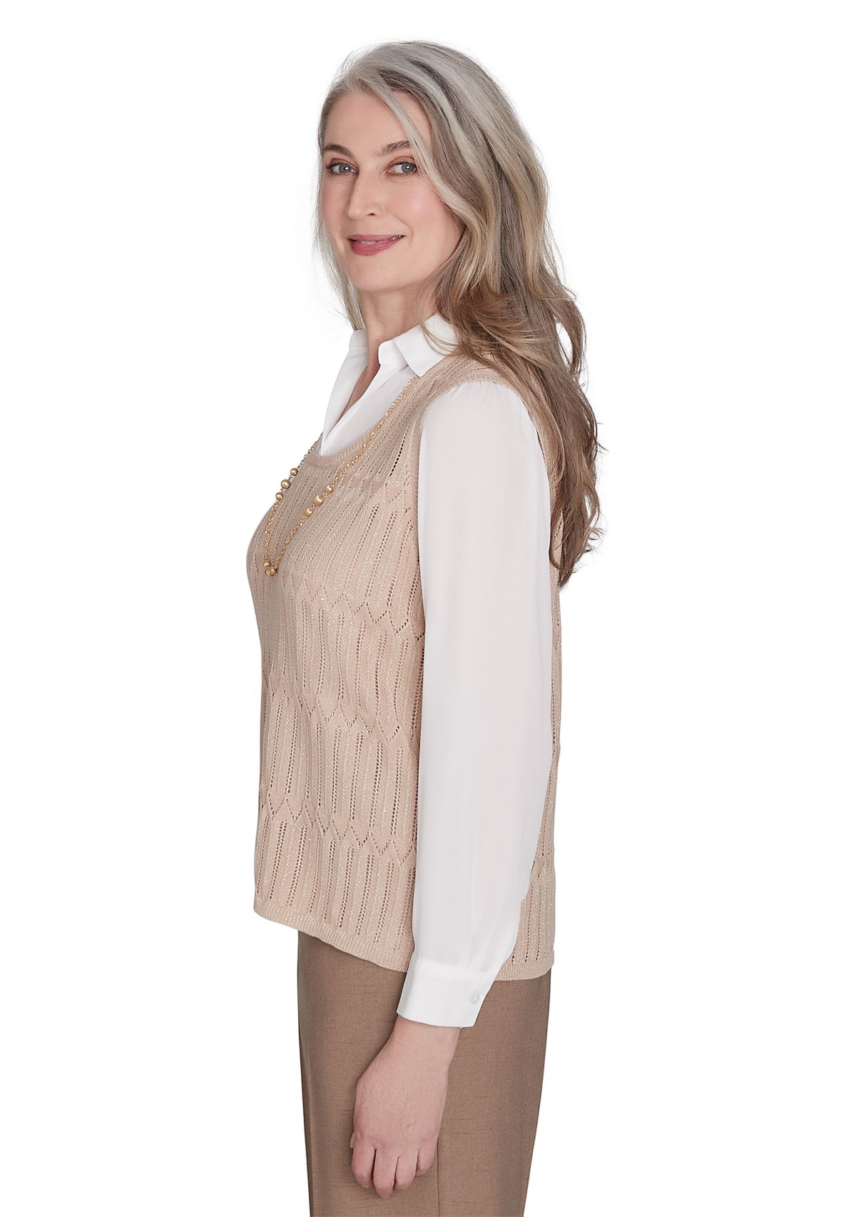 Petite Pointelle Texture Woven 2Fer Sweater