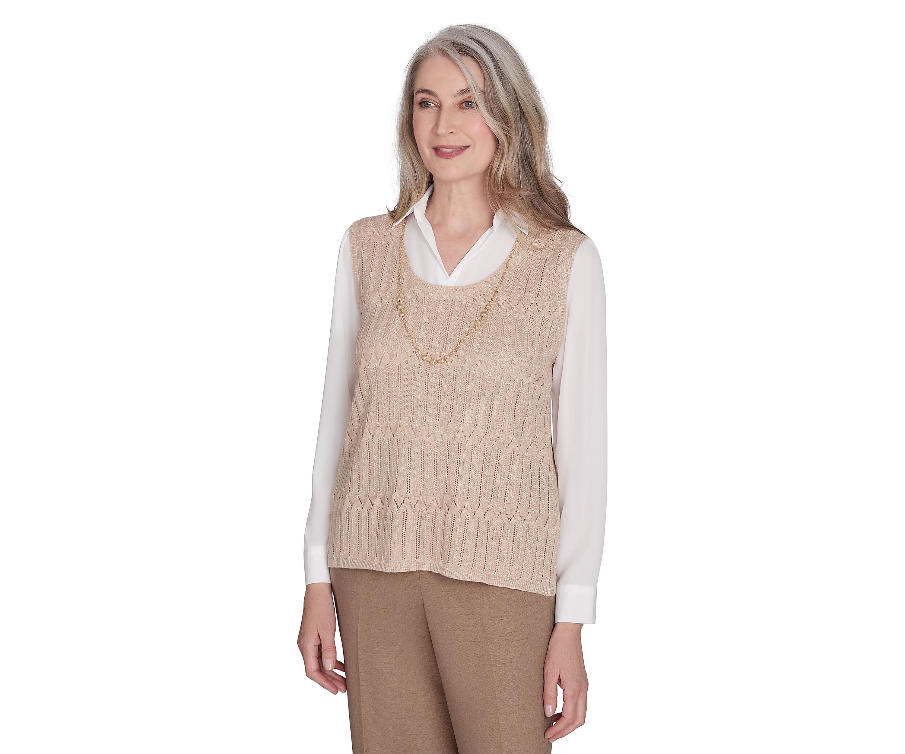 Petite Pointelle Texture Woven 2Fer Sweater