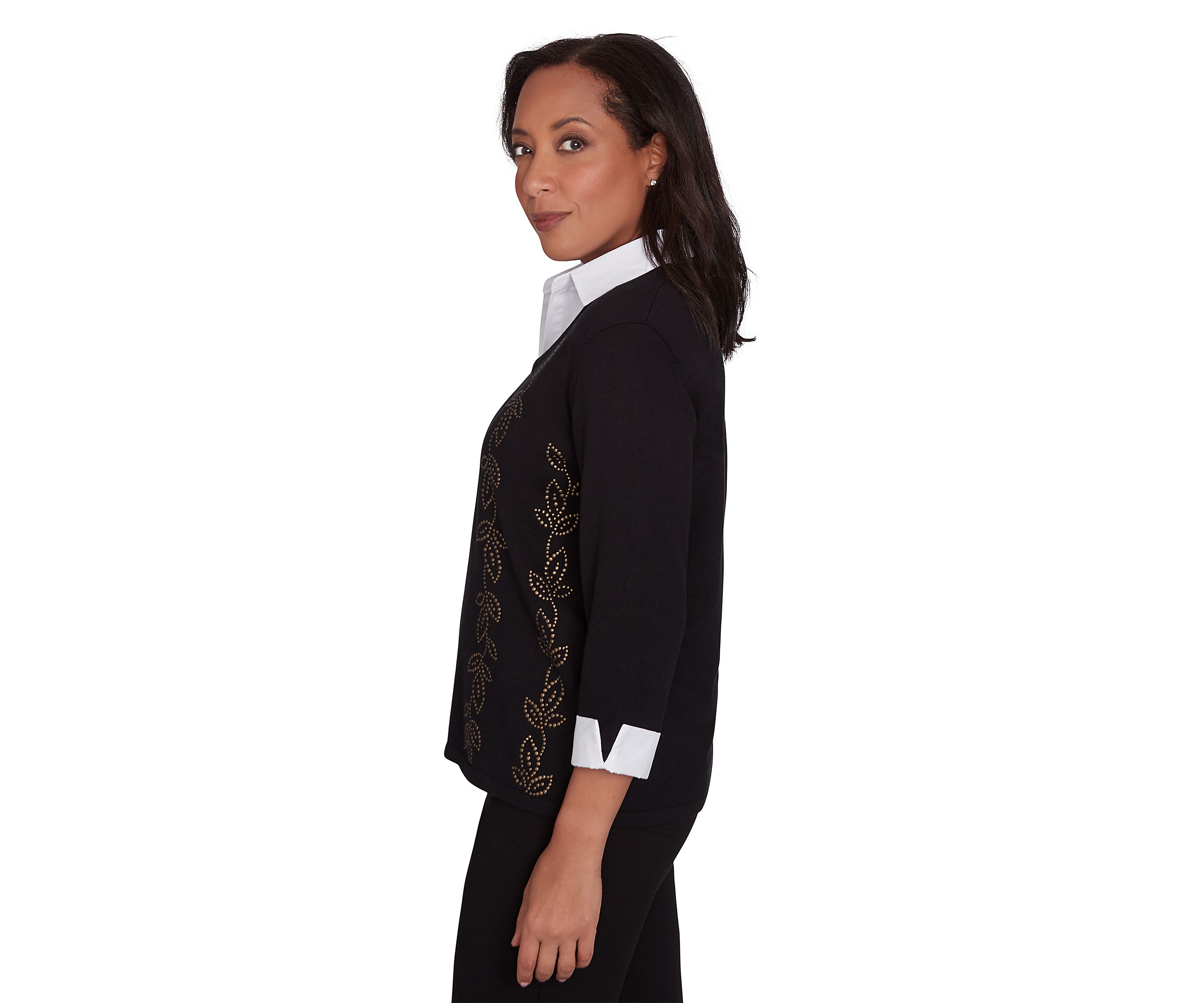 Womens Rue Rivoli Heat Set Leaf Woven Trim 2Fer Top