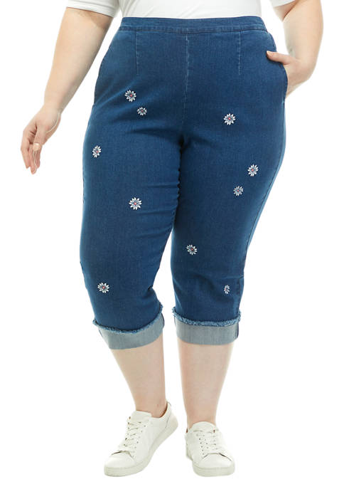 Alfred Dunner Plus Size Daisy Rolled Cuff Denim