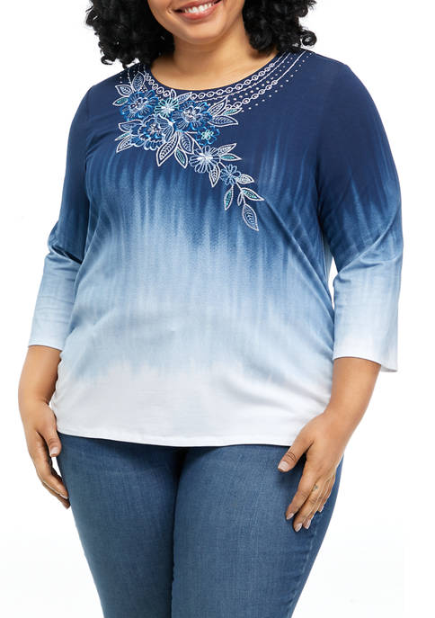 Alfred Dunner Plus Size Ombr&eacute; Ruched Side Top