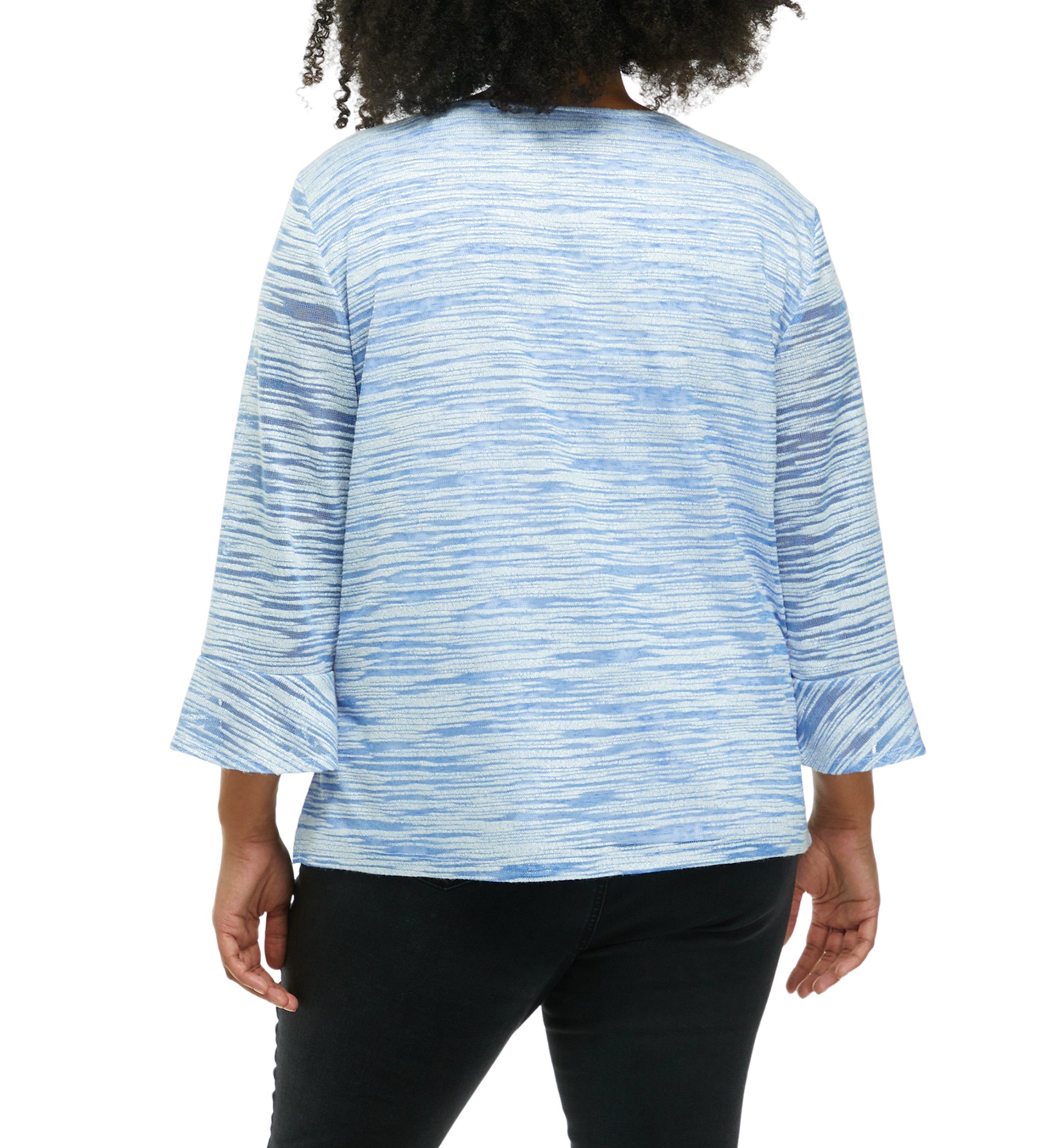 Plus Size 3/4 Sleeve Textured Top with Necklace