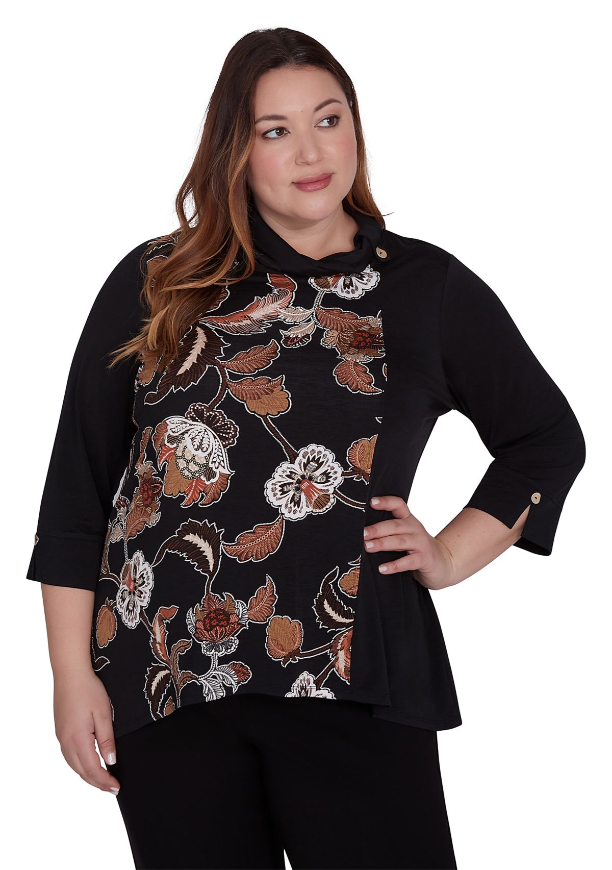 Plus Size Rue Rivoli Spliced Floral Texture Printed Sweater