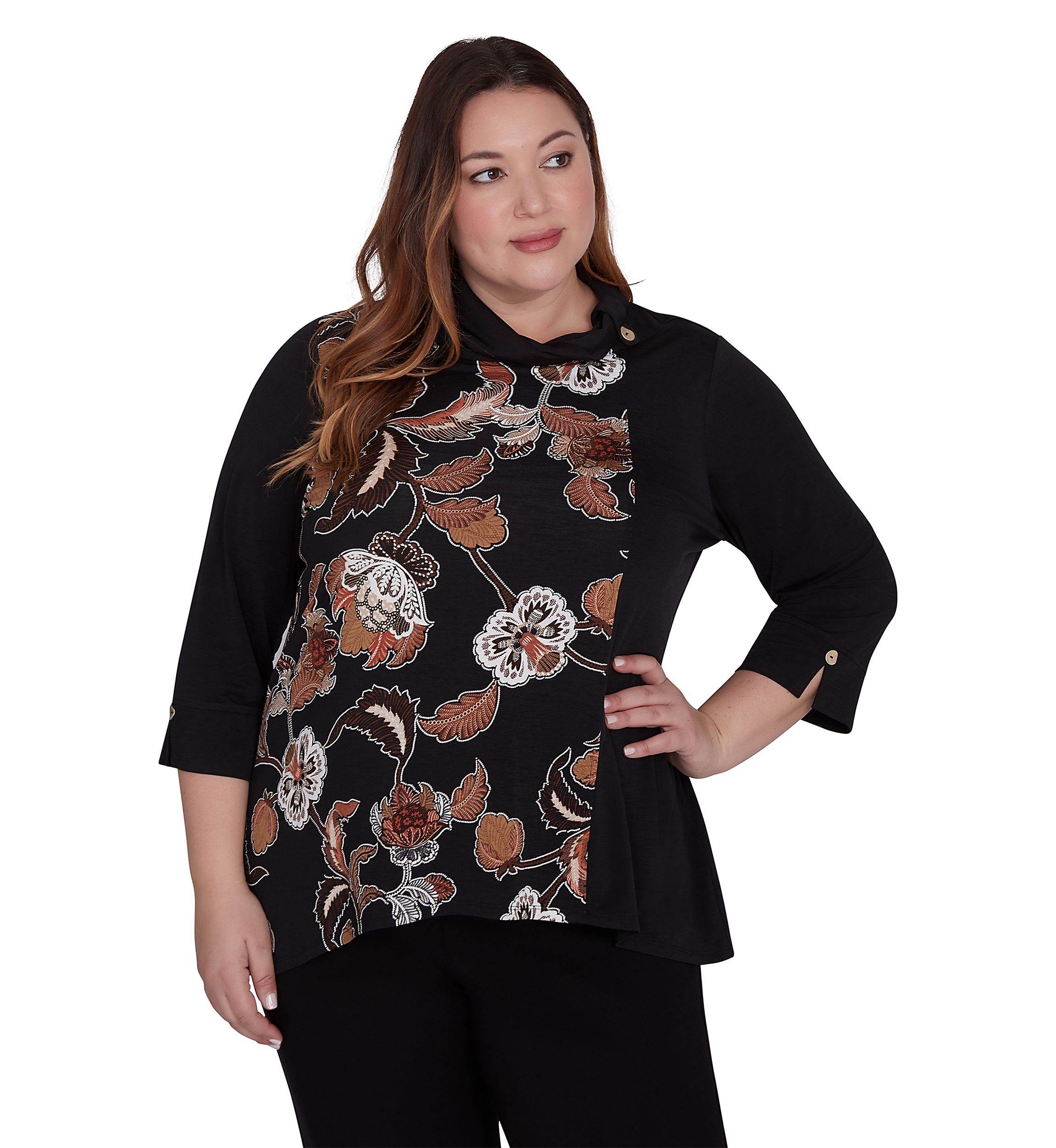 Plus Size Rue Rivoli Spliced Floral Texture Printed Sweater