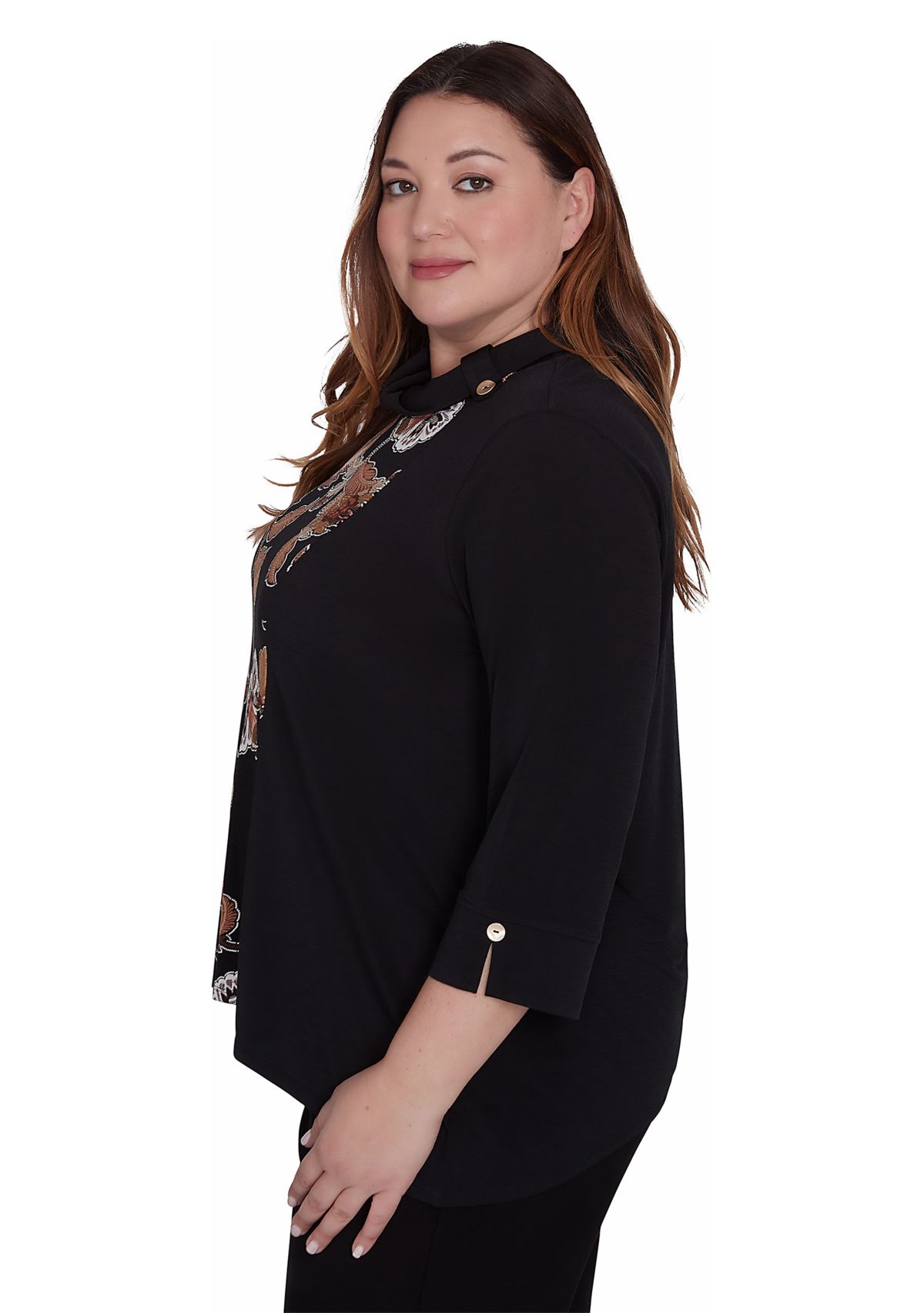 Plus Size Rue Rivoli Spliced Floral Texture Printed Sweater