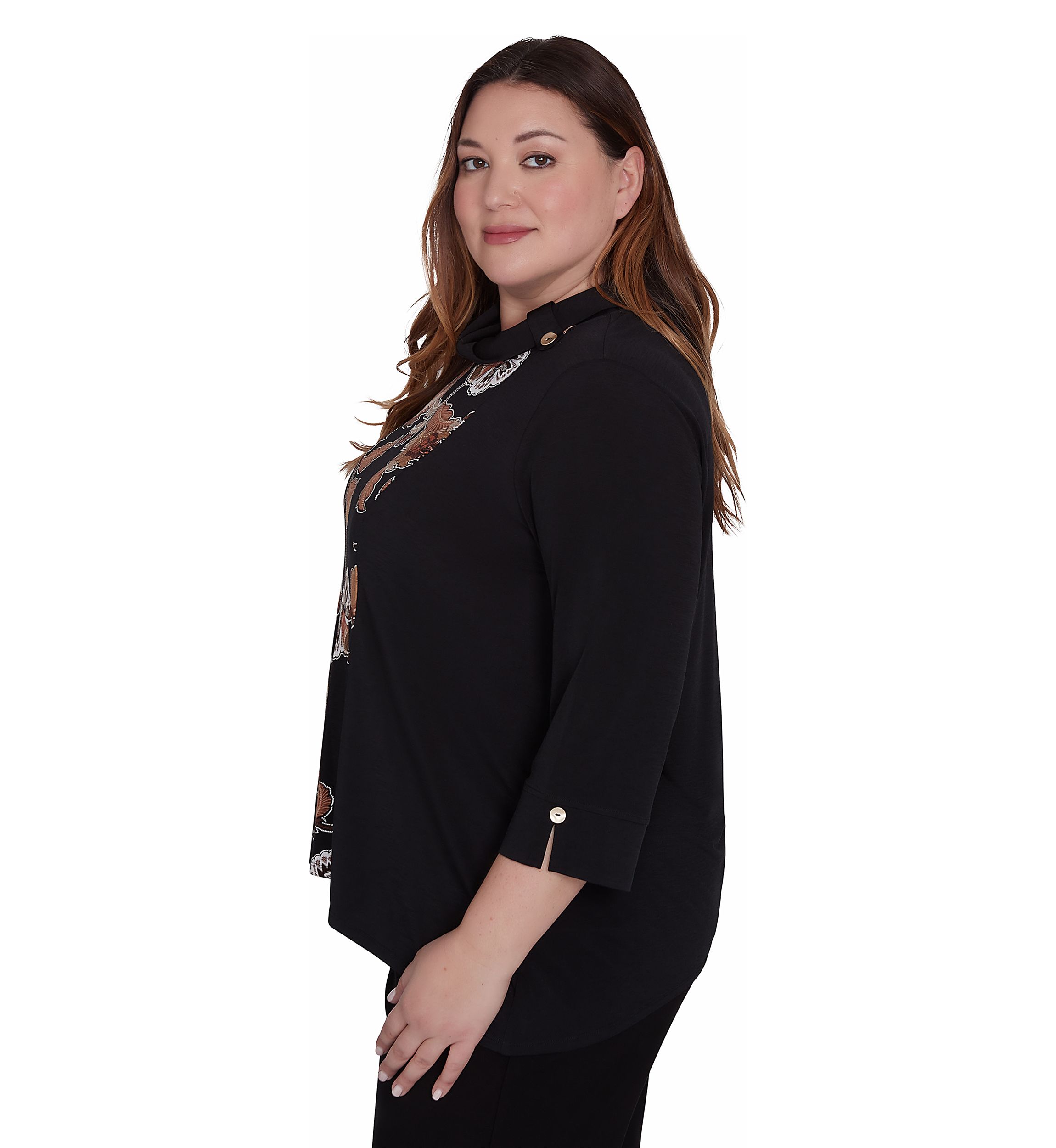 Plus Size Rue Rivoli Spliced Floral Texture Printed Sweater