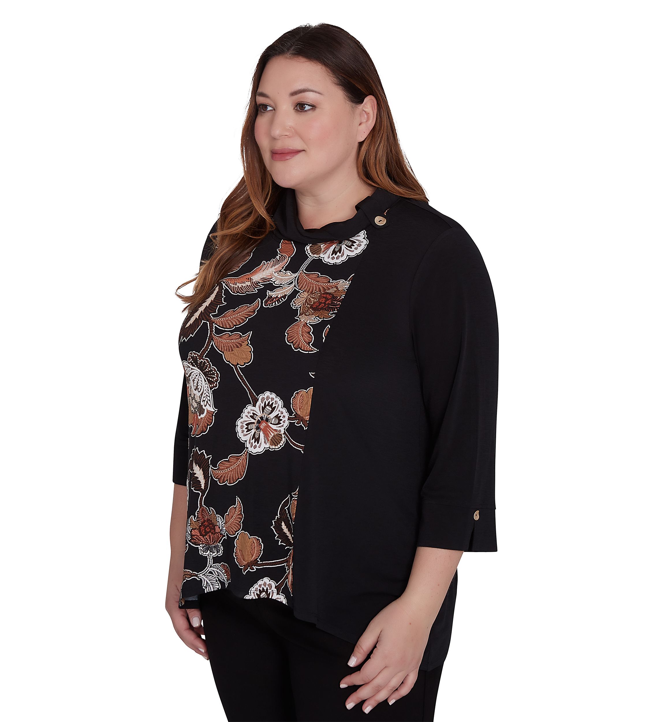 Plus Size Rue Rivoli Spliced Floral Texture Printed Sweater