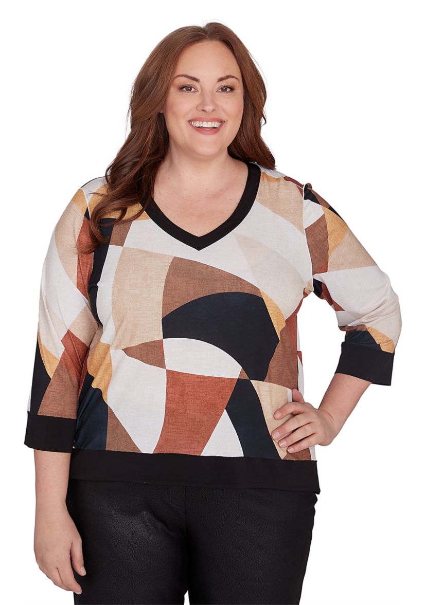Plus Size Rue Rivoli Trimmed Patchwork Sweater