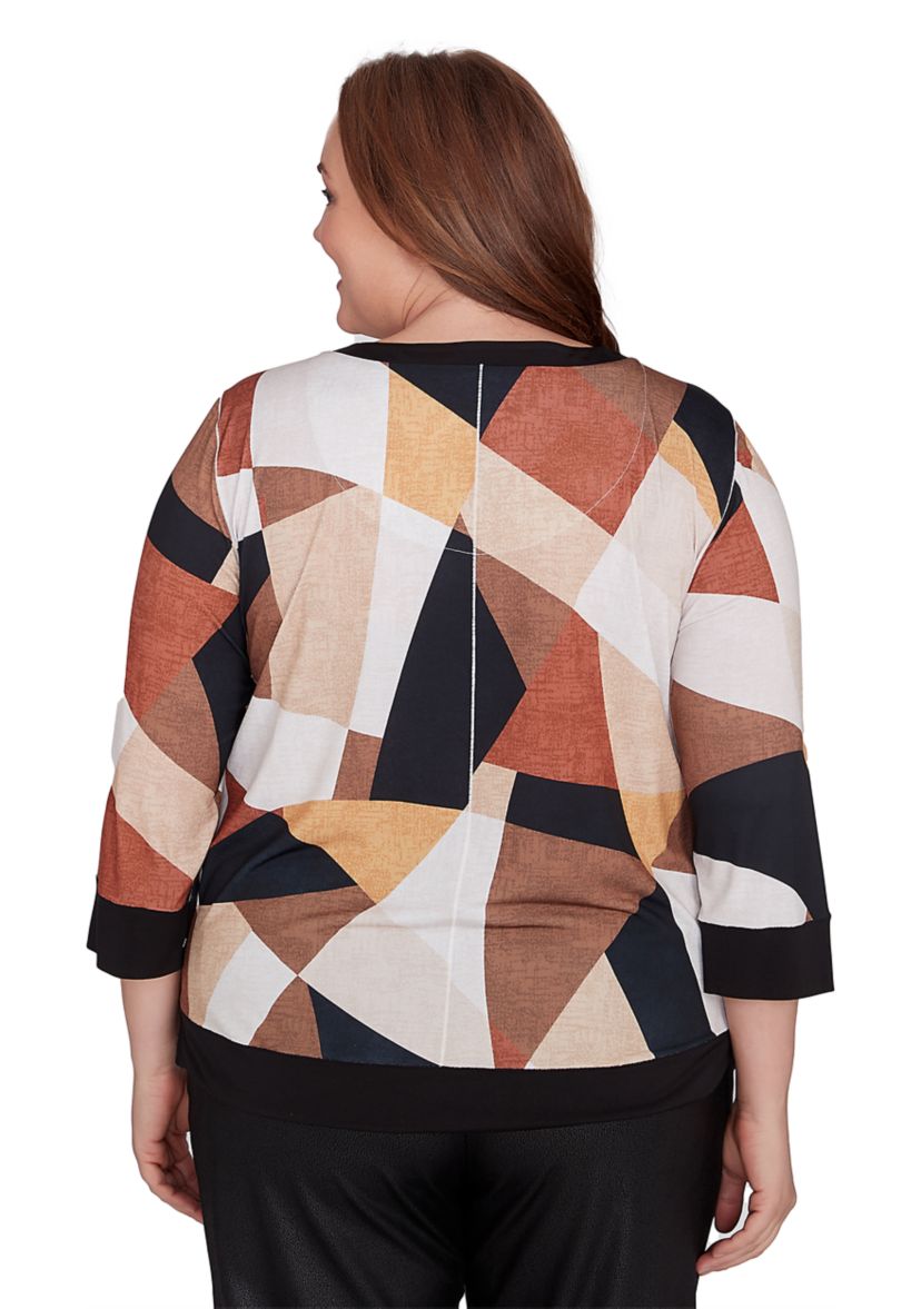 Plus Size Rue Rivoli Trimmed Patchwork Sweater