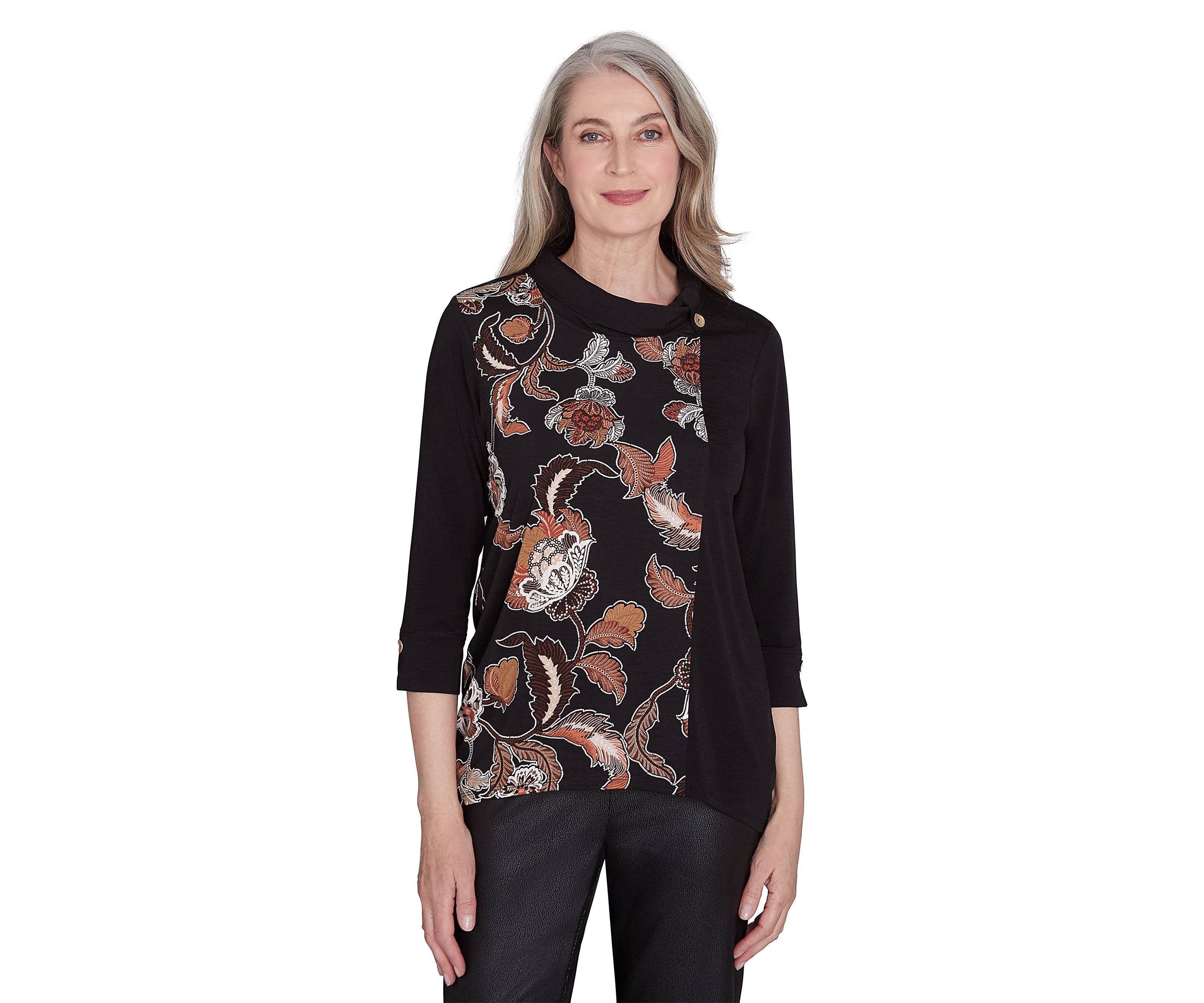 Petite Rue Rivoli Spliced Floral Embroidered Texture Top