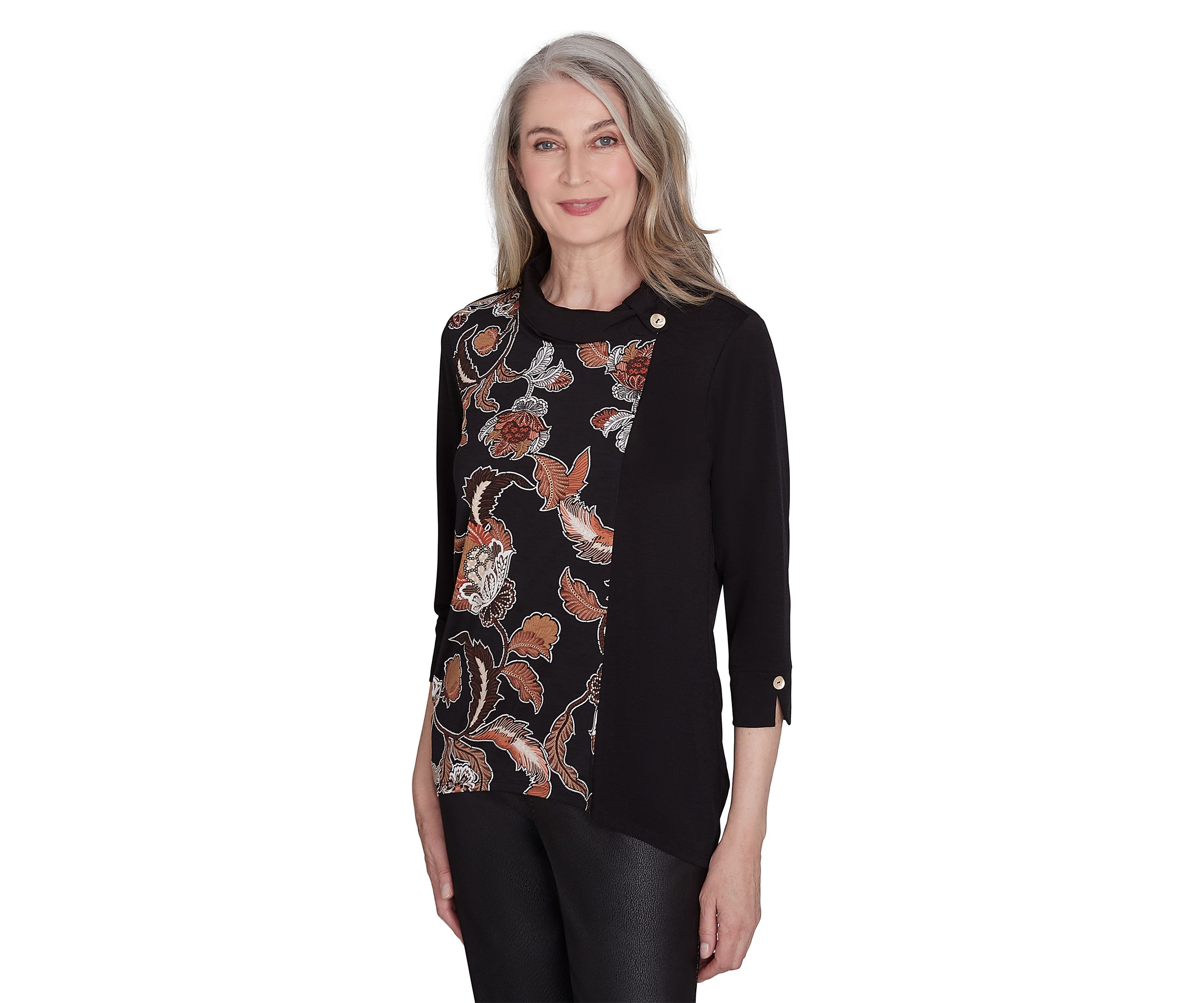 Petite Rue Rivoli Spliced Floral Embroidered Texture Top