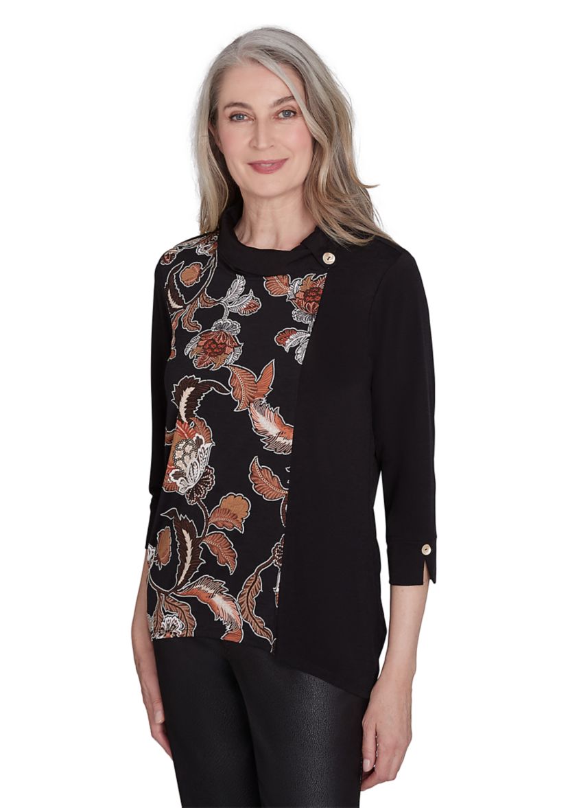 Petite Rue Rivoli Spliced Floral Embroidered Texture Top