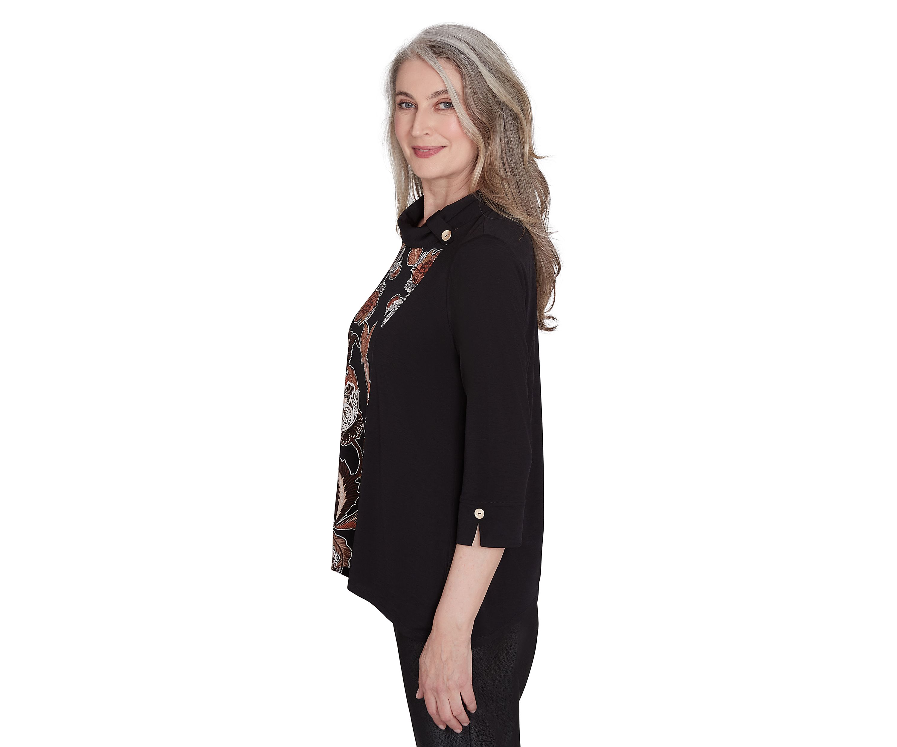 Petite Rue Rivoli Spliced Floral Embroidered Texture Top