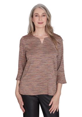Alfred Dunner Women's Petite Rue Rivoli Texture Space Dye Printed Woven Top