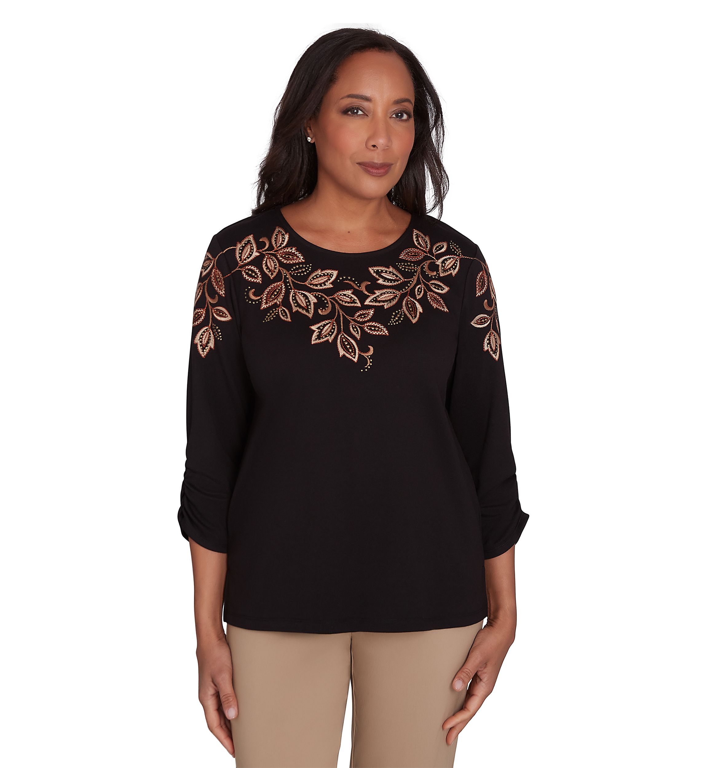 Petite Rue Rivoli Embroidered Leaf Yoke Top
