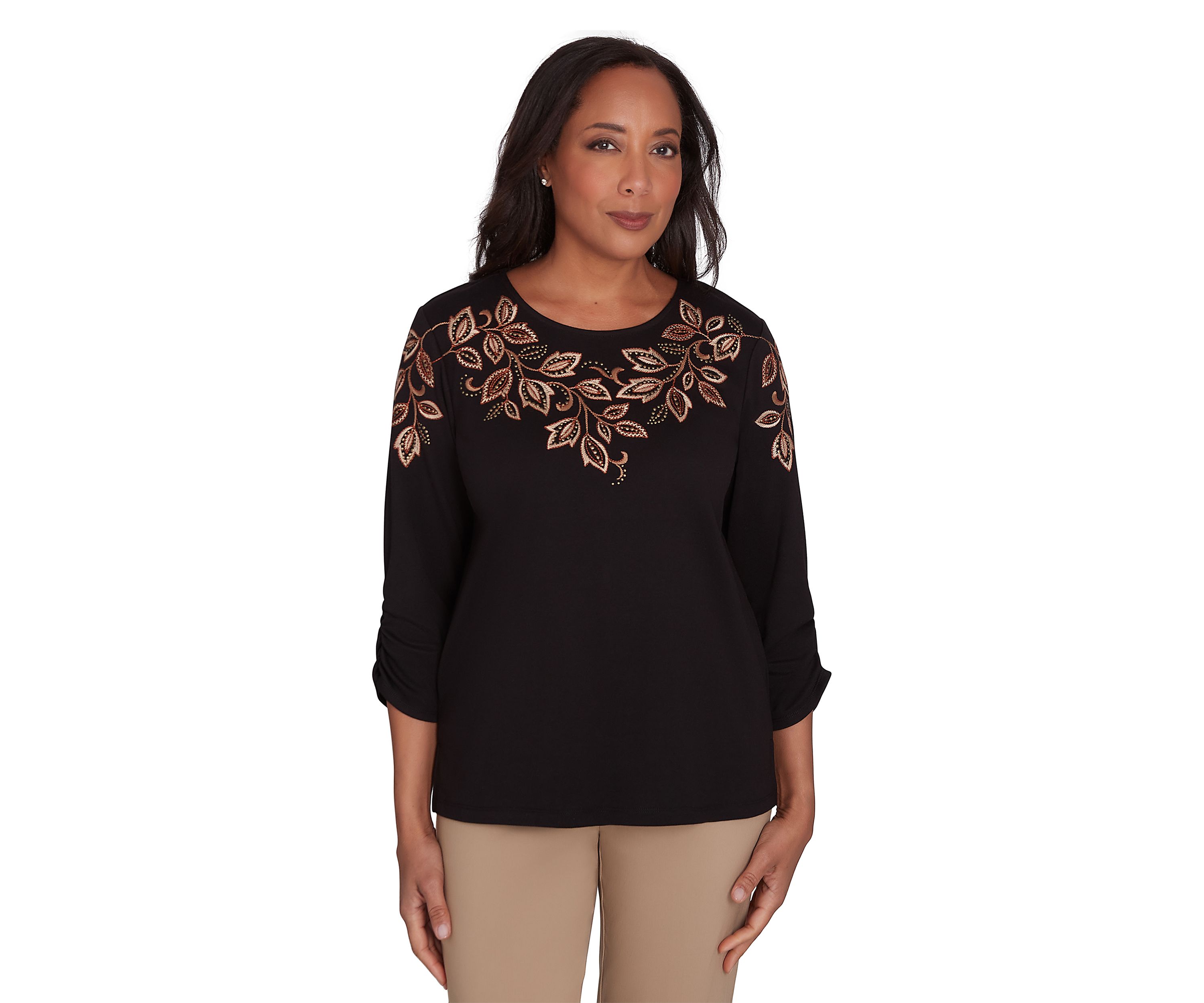 Petite Rue Rivoli Embroidered Leaf Yoke Top