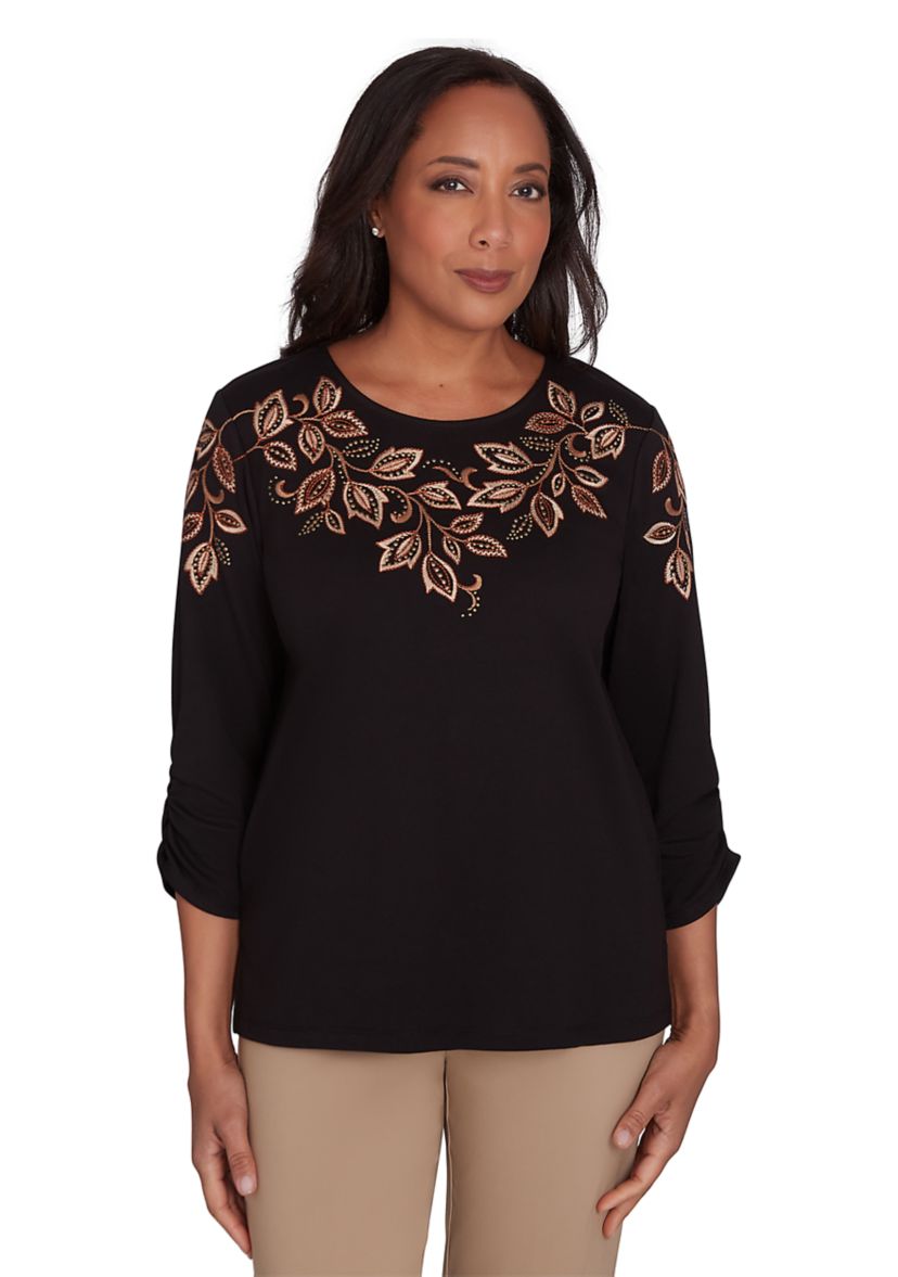 Petite Rue Rivoli Embroidered Leaf Yoke Top