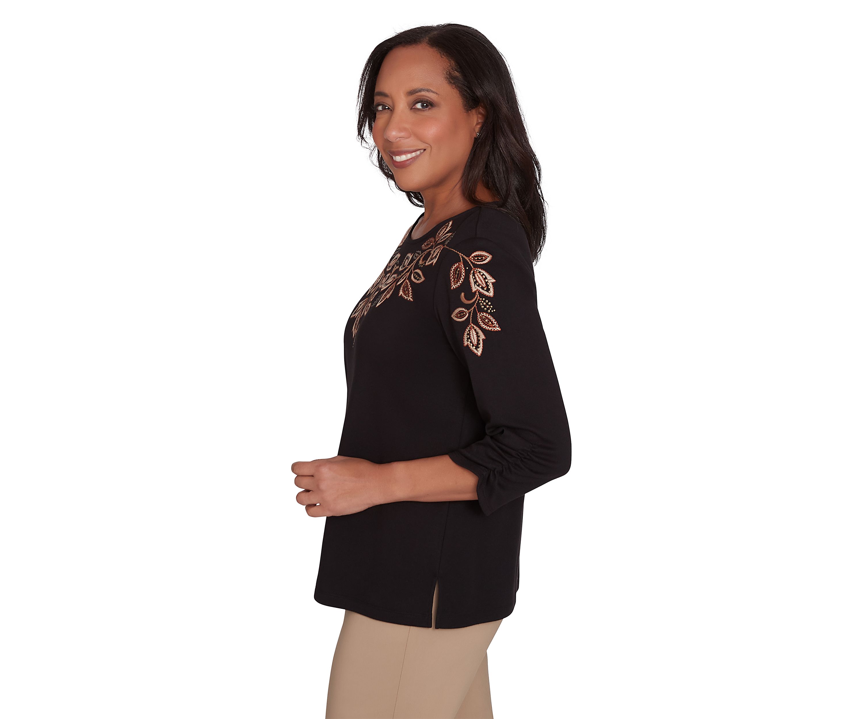 Petite Rue Rivoli Embroidered Leaf Yoke Top