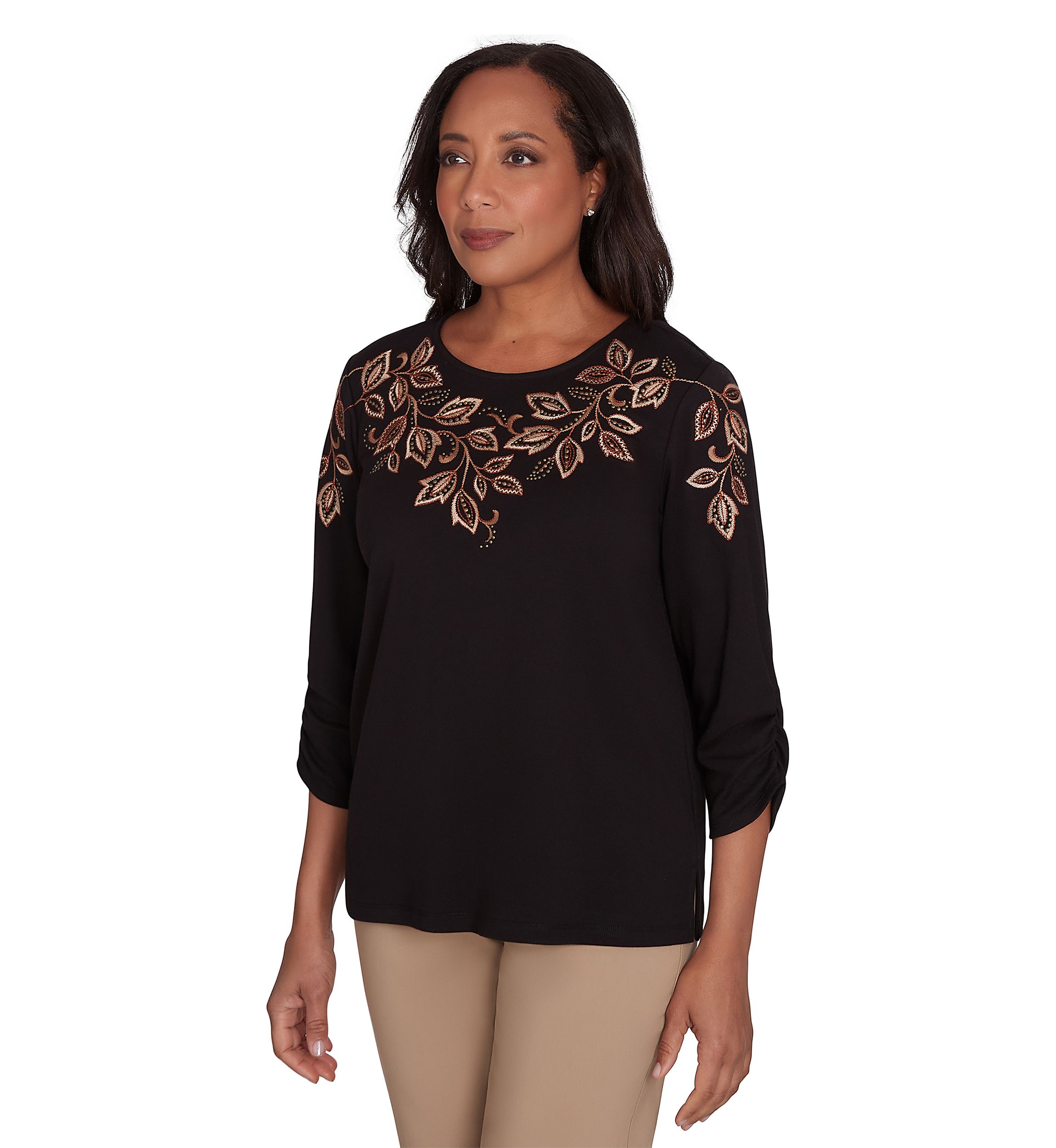 Petite Rue Rivoli Embroidered Leaf Yoke Top