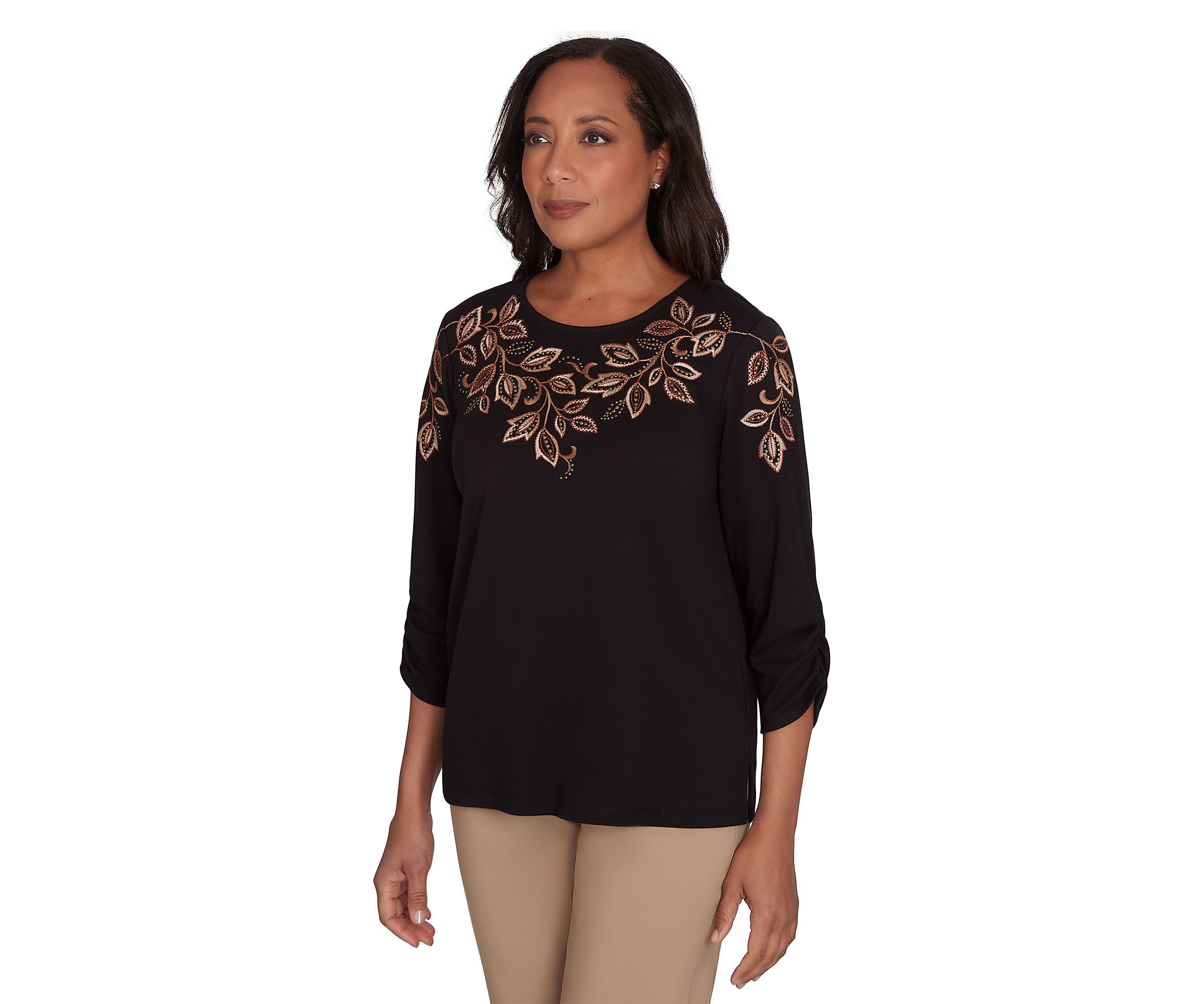 Petite Rue Rivoli Embroidered Leaf Yoke Top