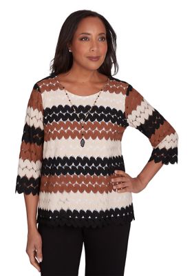 Alfred Dunner Women's Petite Rue Rivoli Lace Texture Printed Biadere Top