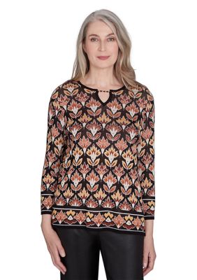 Alfred Dunner Women's Petite Rue Rivoli Border Floral Printed Top
